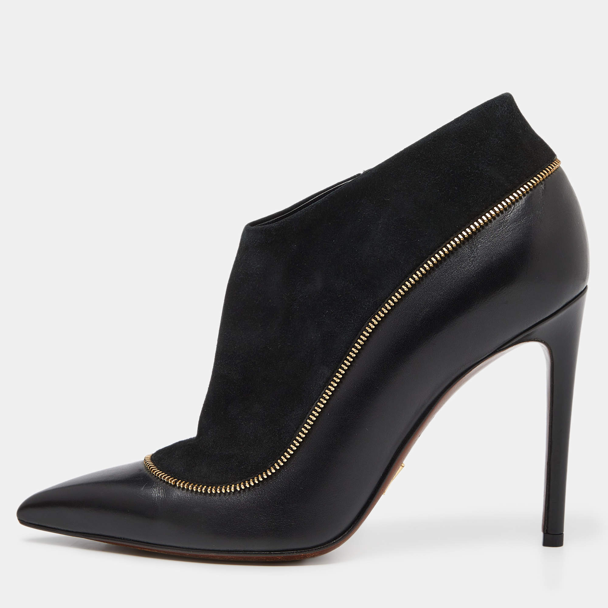 مملوكة مسبقًا Louis Vuitton Black Suede and Leather Zip Detail Ankle Booties Size 38.5