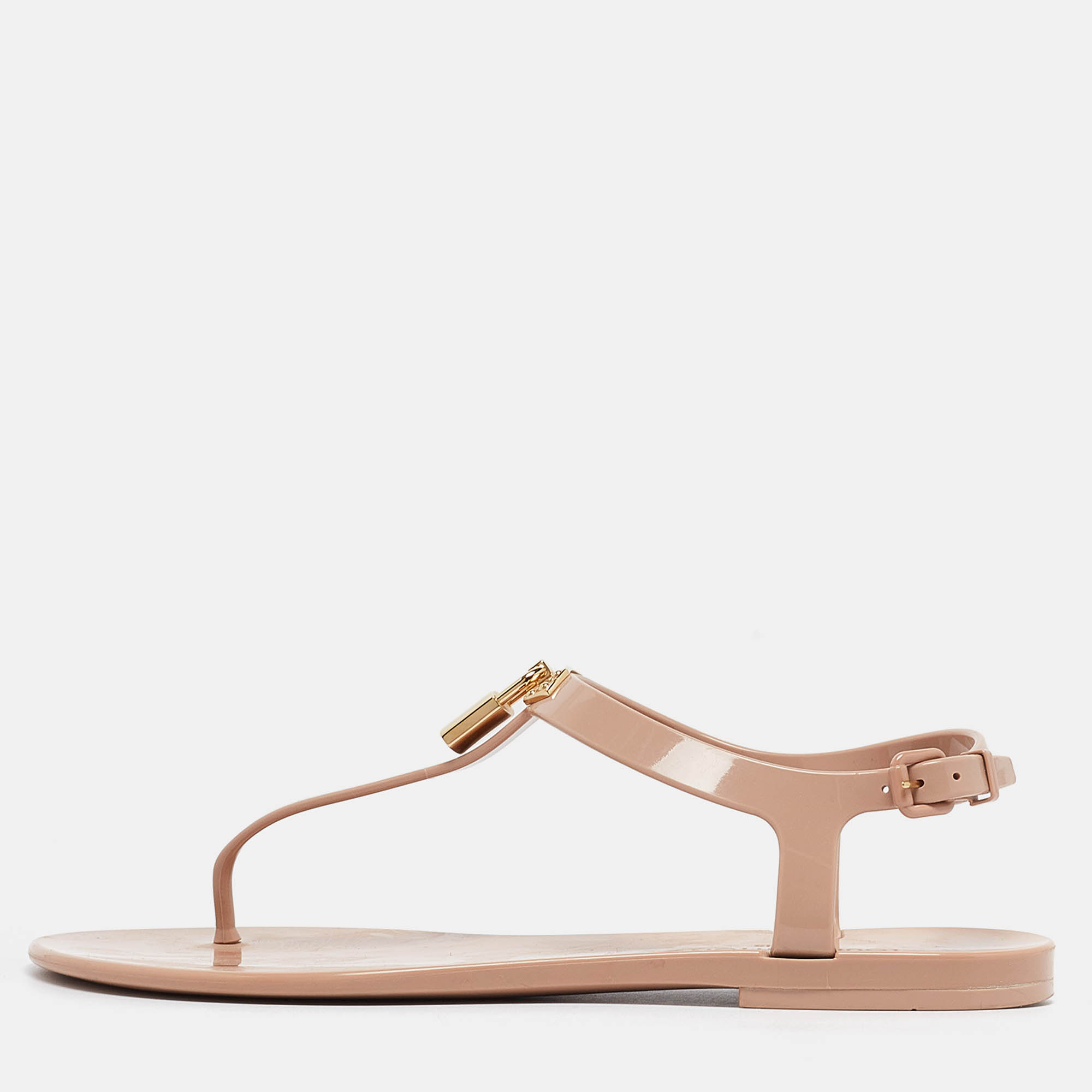 Louis Vuitton Beige Rubber Bikini Thong Flats Size 40