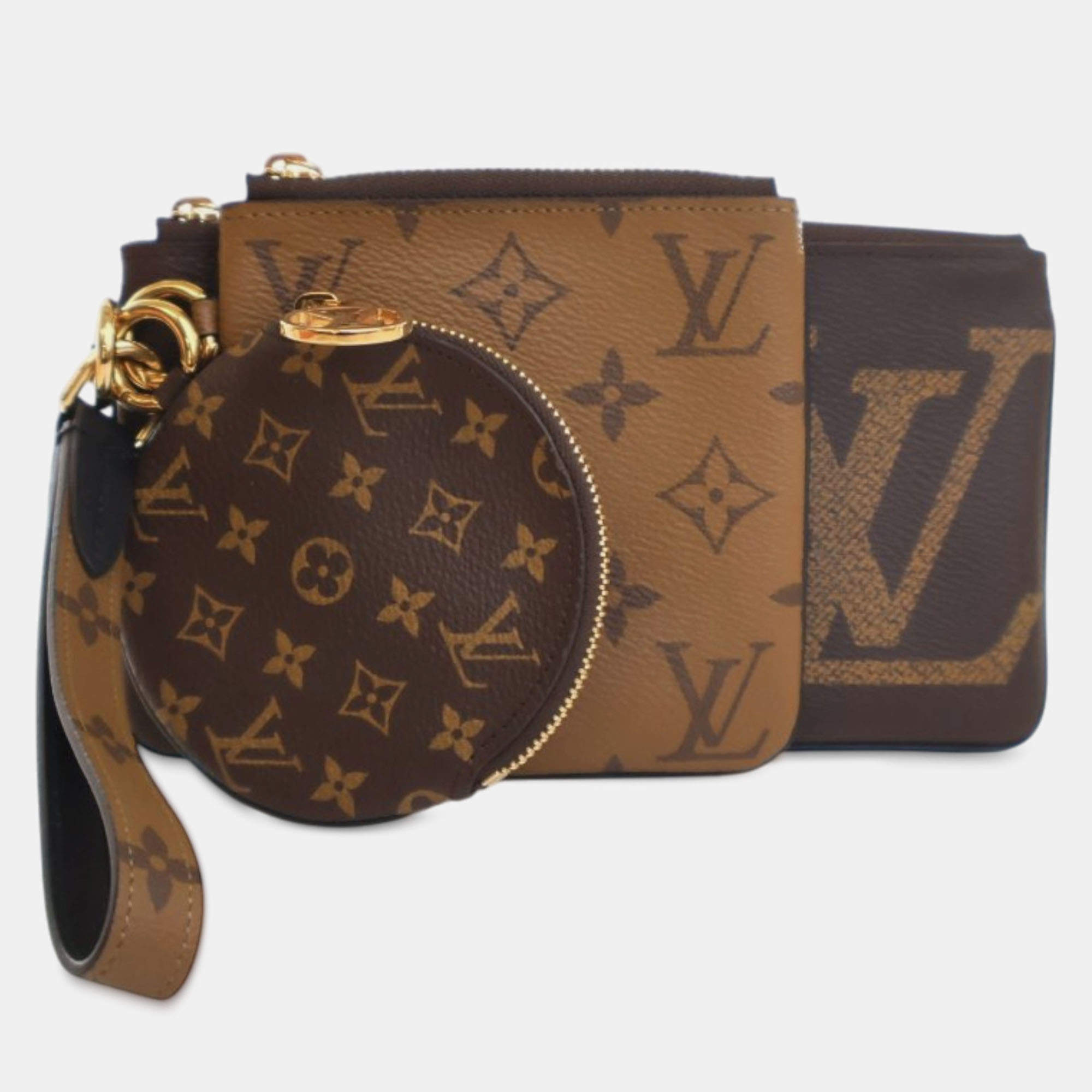 Pre Owned Louis Vuitton Monogram Reverse Giant Trio Pouch