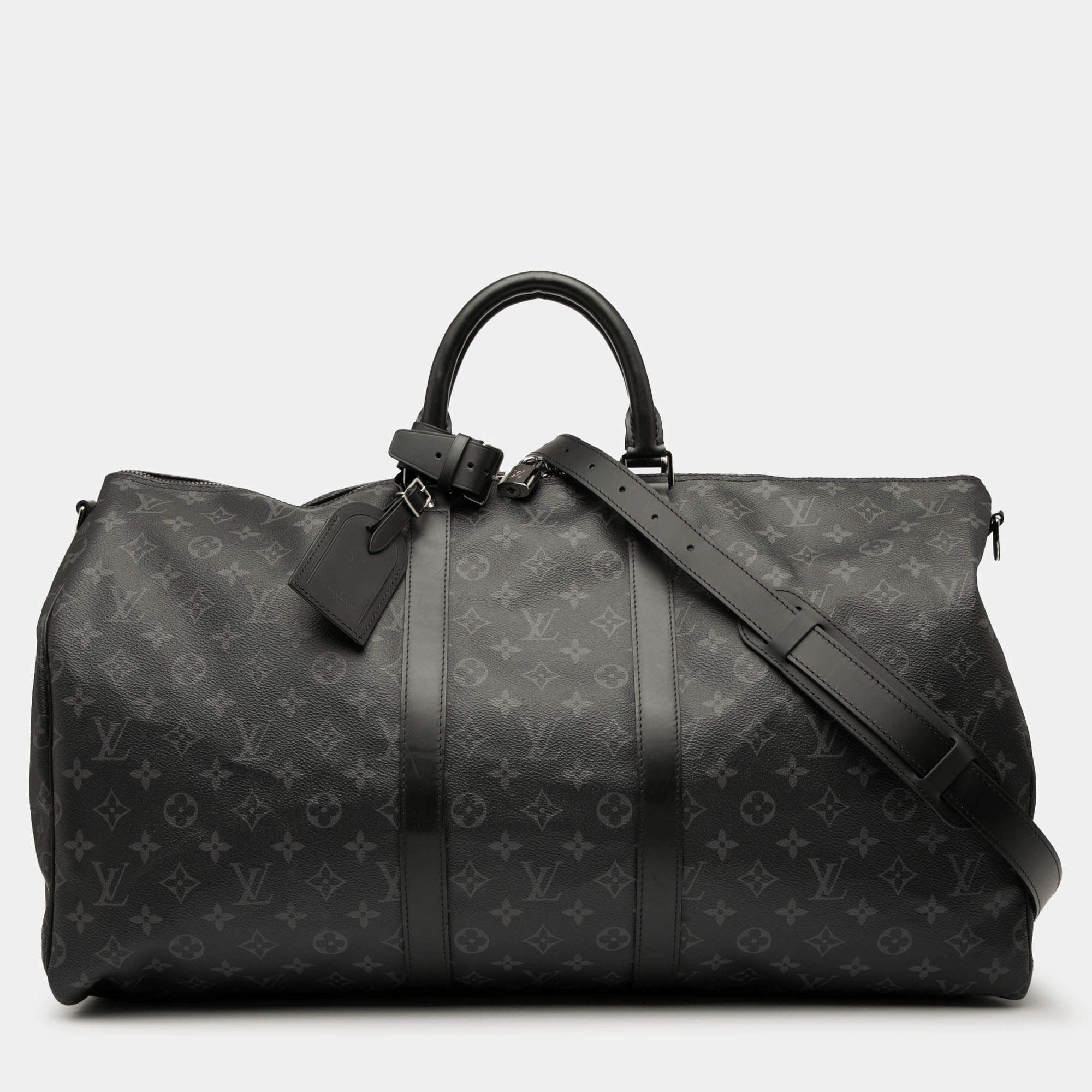 Pre Owned Louis Vuitton Black Monogram Eclipse Keepall Bandouliere 55