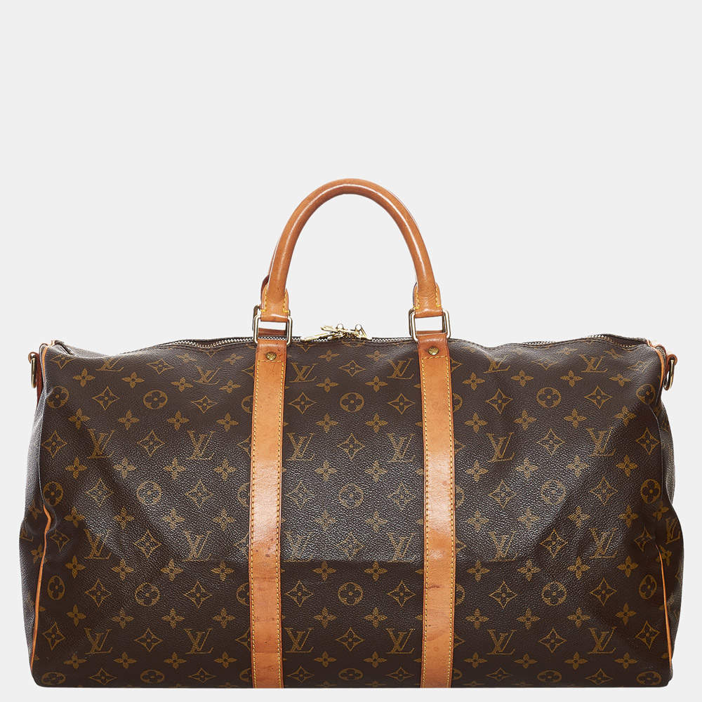 Pre Owned Louis Vuitton Brown Monogram Keepall Bandouliere 50