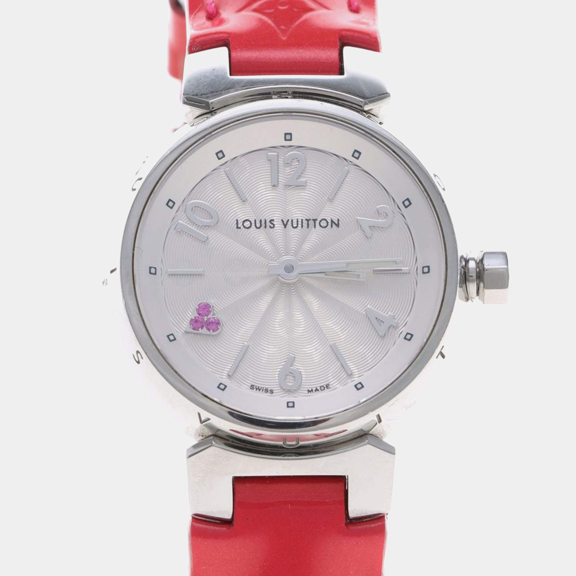 Pre Owned Louis Vuitton Tambour Q1218 Quartz Silver Stainless Steel  Women's Wristwatch 28 mm