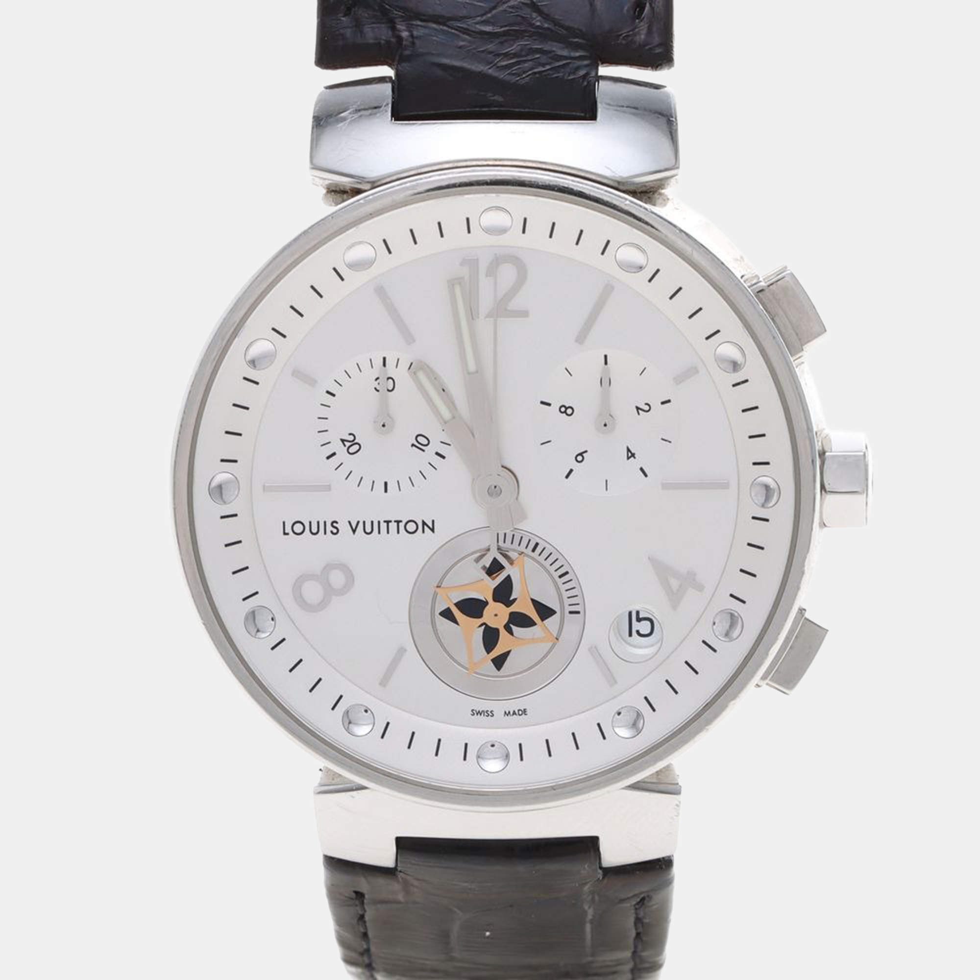 Pre Owned Louis Vuitton Tambour Q8D10 Quartz Stainless Steel Men's Wristwatch 39 mm