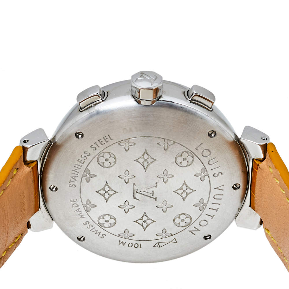 Louis Vuitton Brown Stainless Steel Alligator Skin Leather Tambour Q1121  Women's Wristwatch 41 mm Louis Vuitton