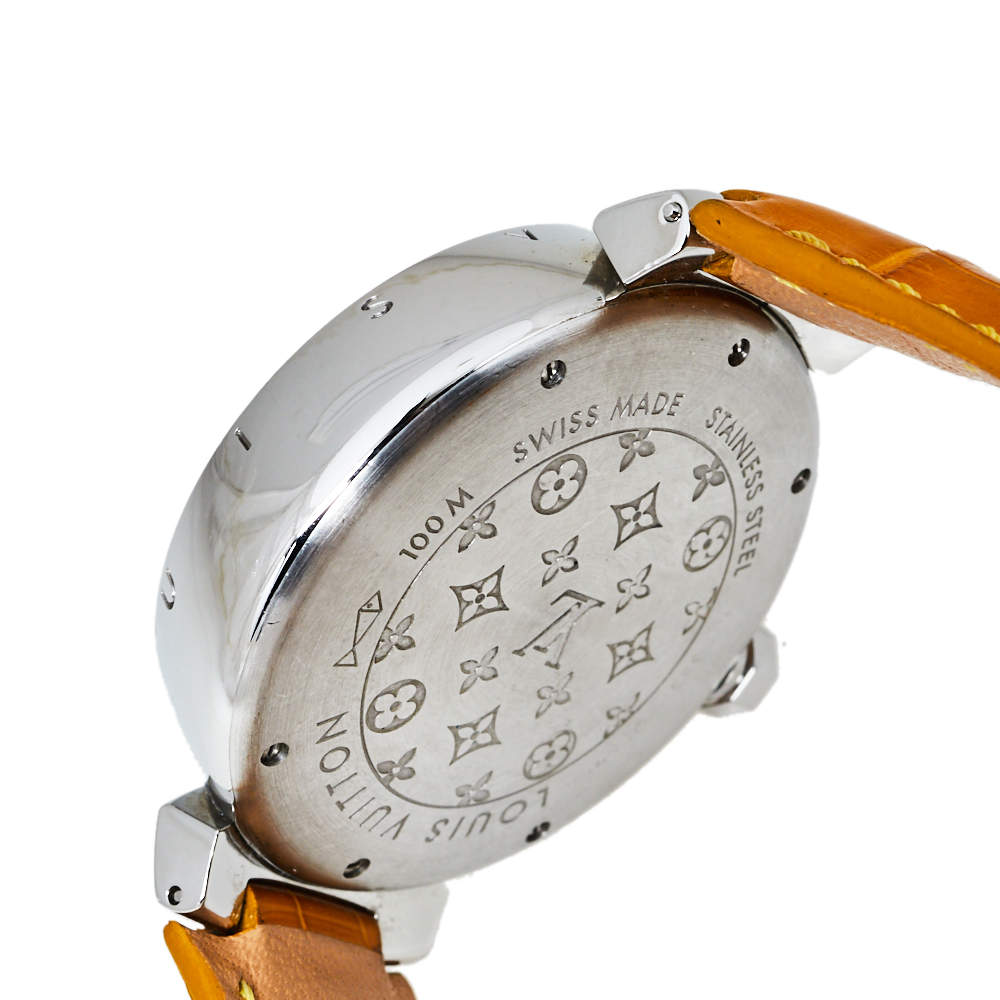 Louis Vuitton Brown Stainless Steel Alligator Skin Leather Tambour Q1121  Women's Wristwatch 41 mm Louis Vuitton