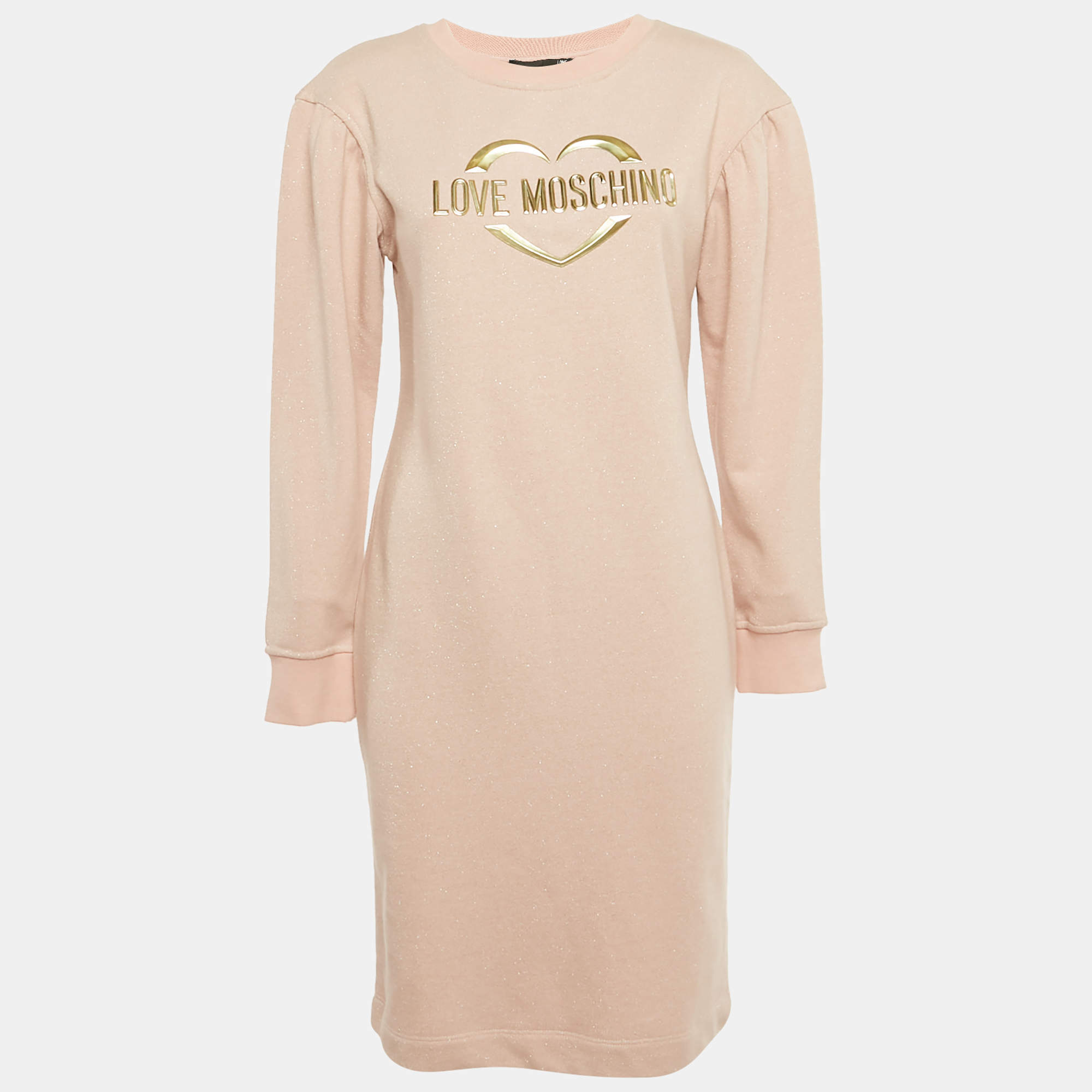 Pre Owned Love Moschino Pink Lurex Knit Crewneck Dress S
