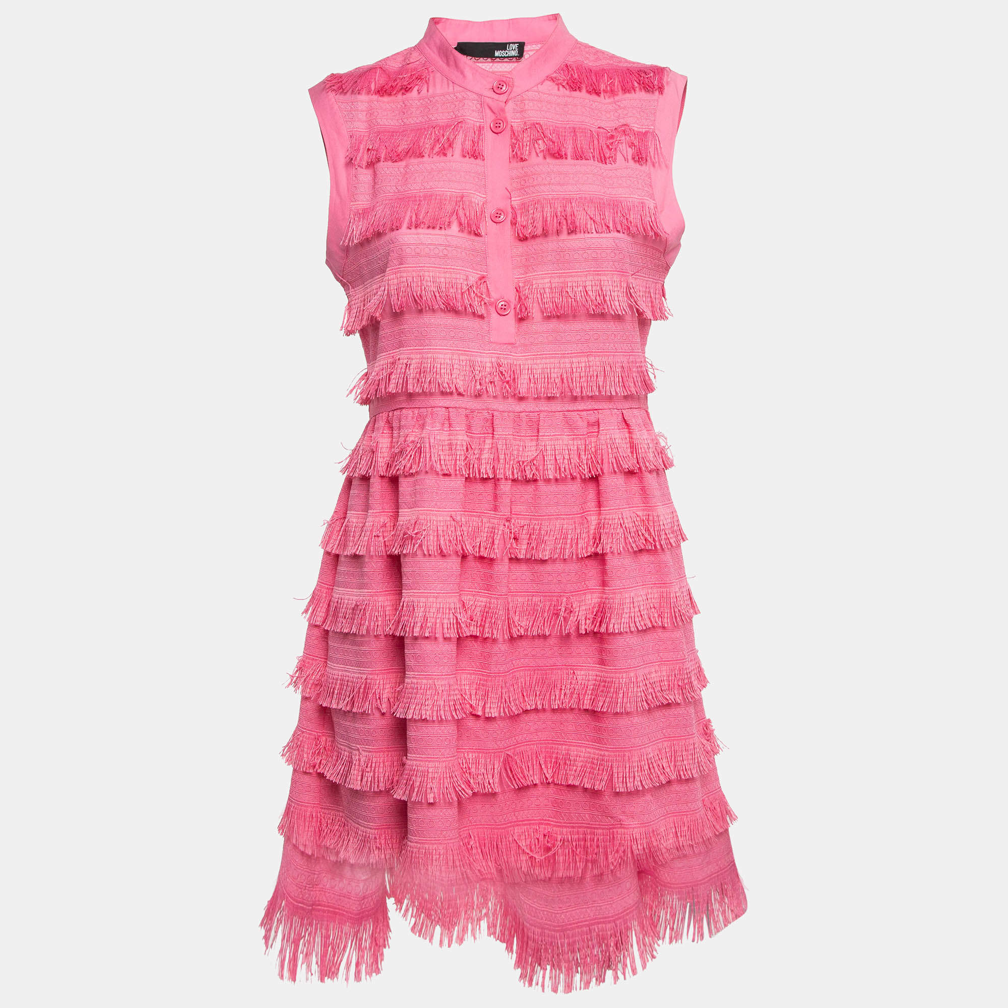 Pre Owned Love Moschino Pink Cotton Fringed Detail Shirt Dress M