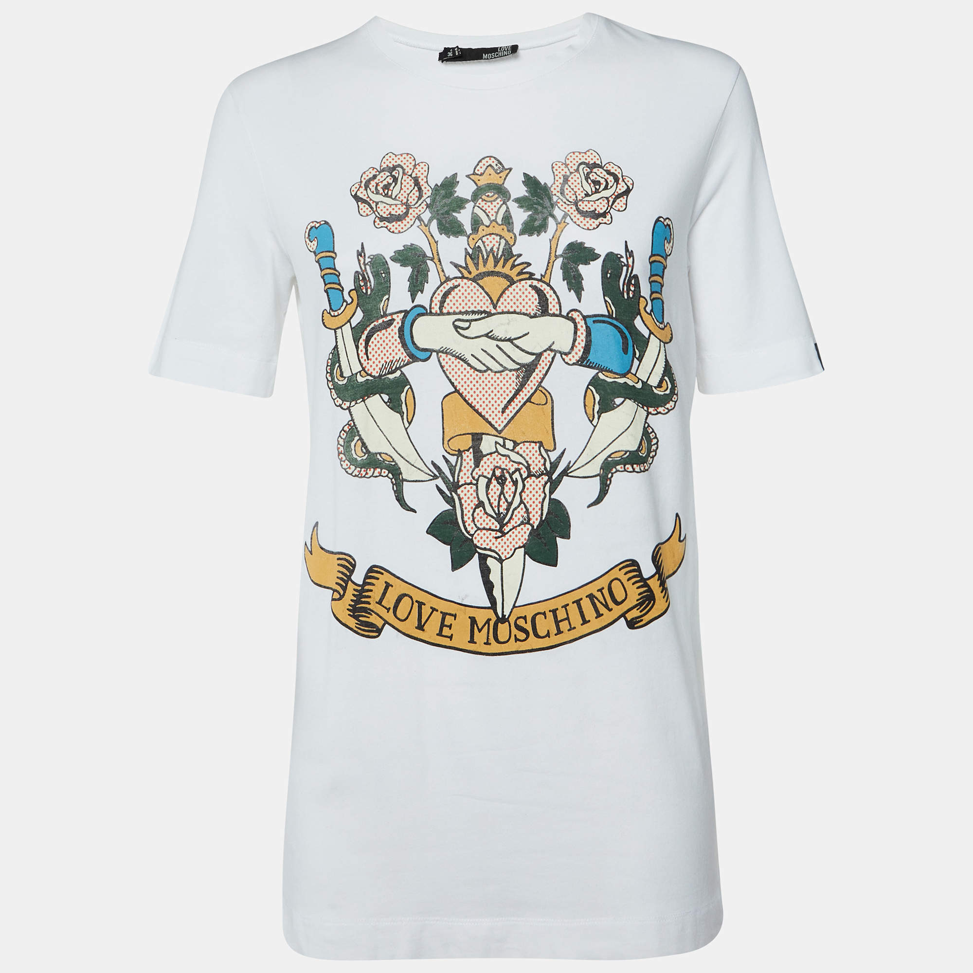 Love Moschino White Printed Cotton Crew Neck T-Shirt S