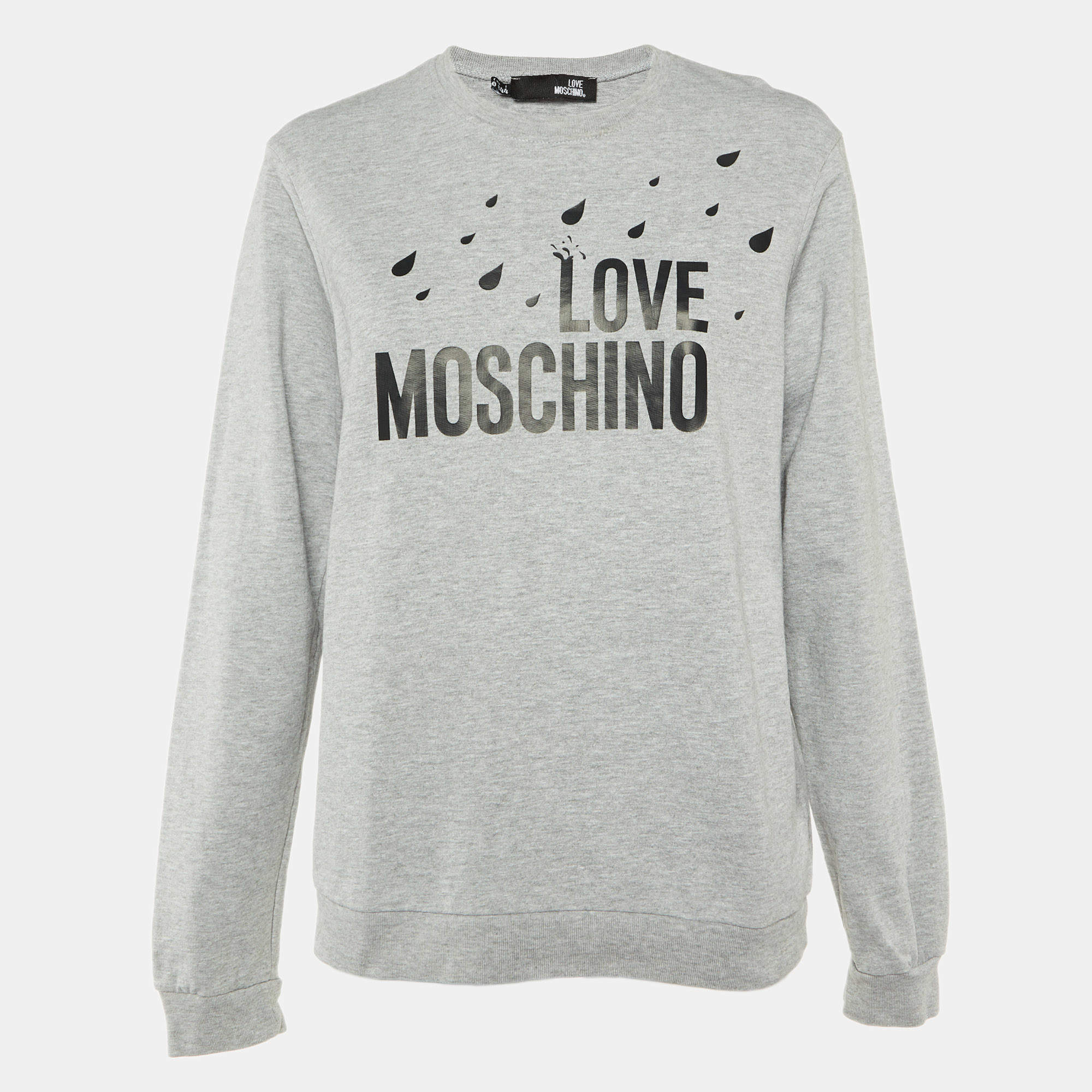 Pre Owned Love Moschino Grey Logo Print Cotton Crew Neck Sweatshirt M