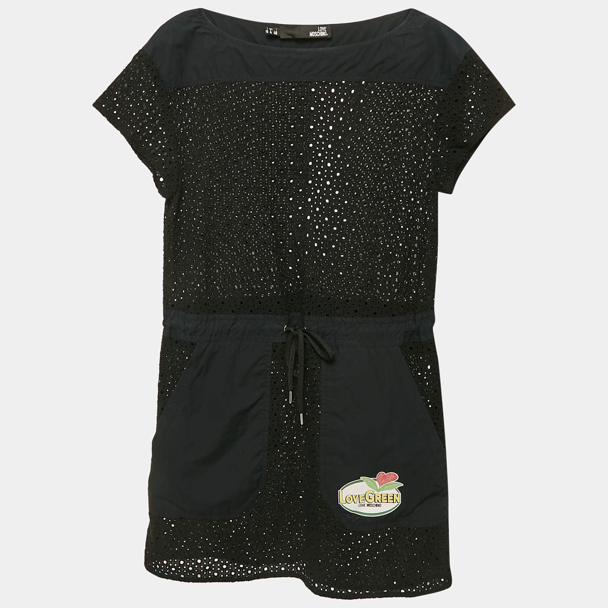 Pre Owned Love Moschino Black Broderie Anglaise Cotton Mini Dress S