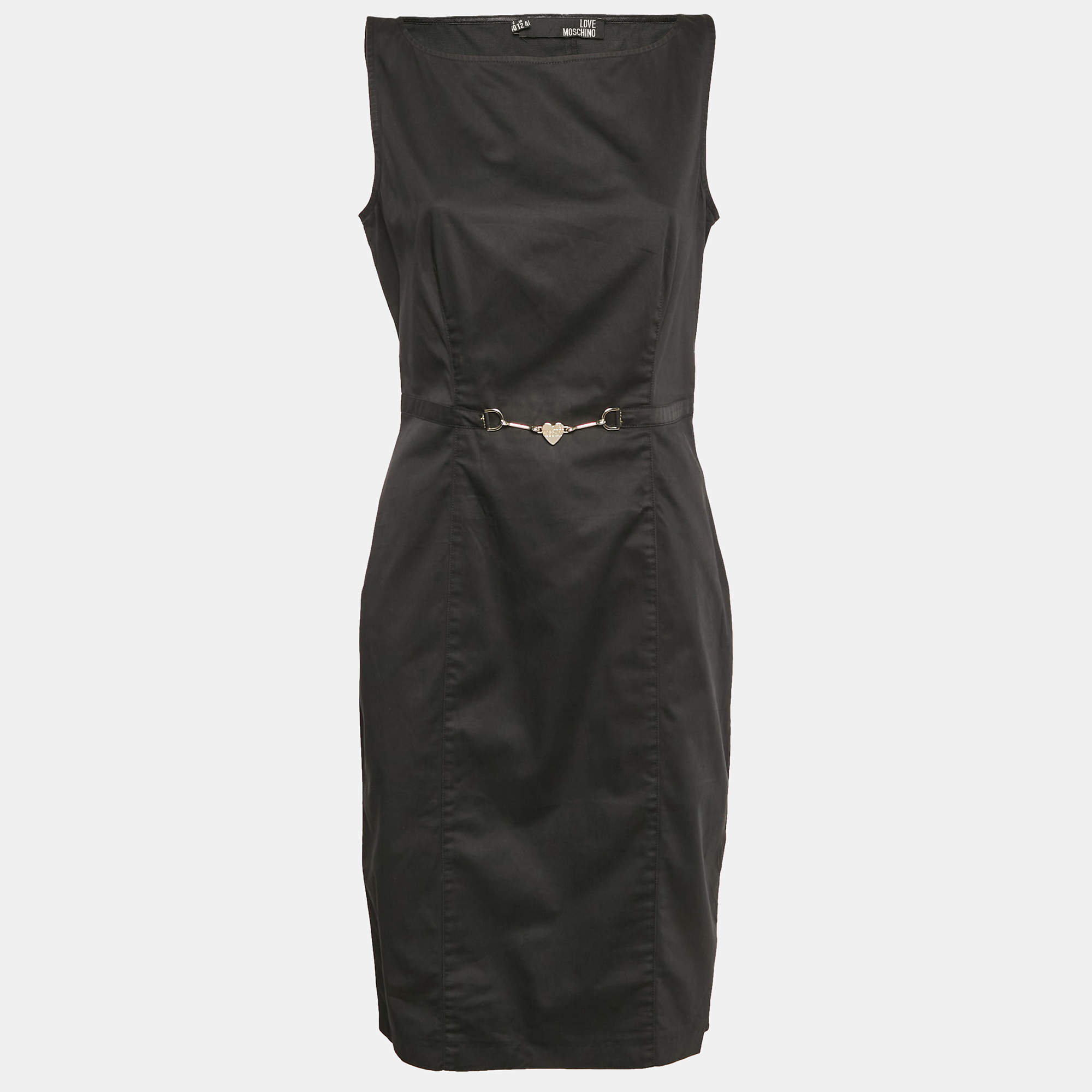 Love Moschino Black Cotton Waist Metal Embellished Short Dress L