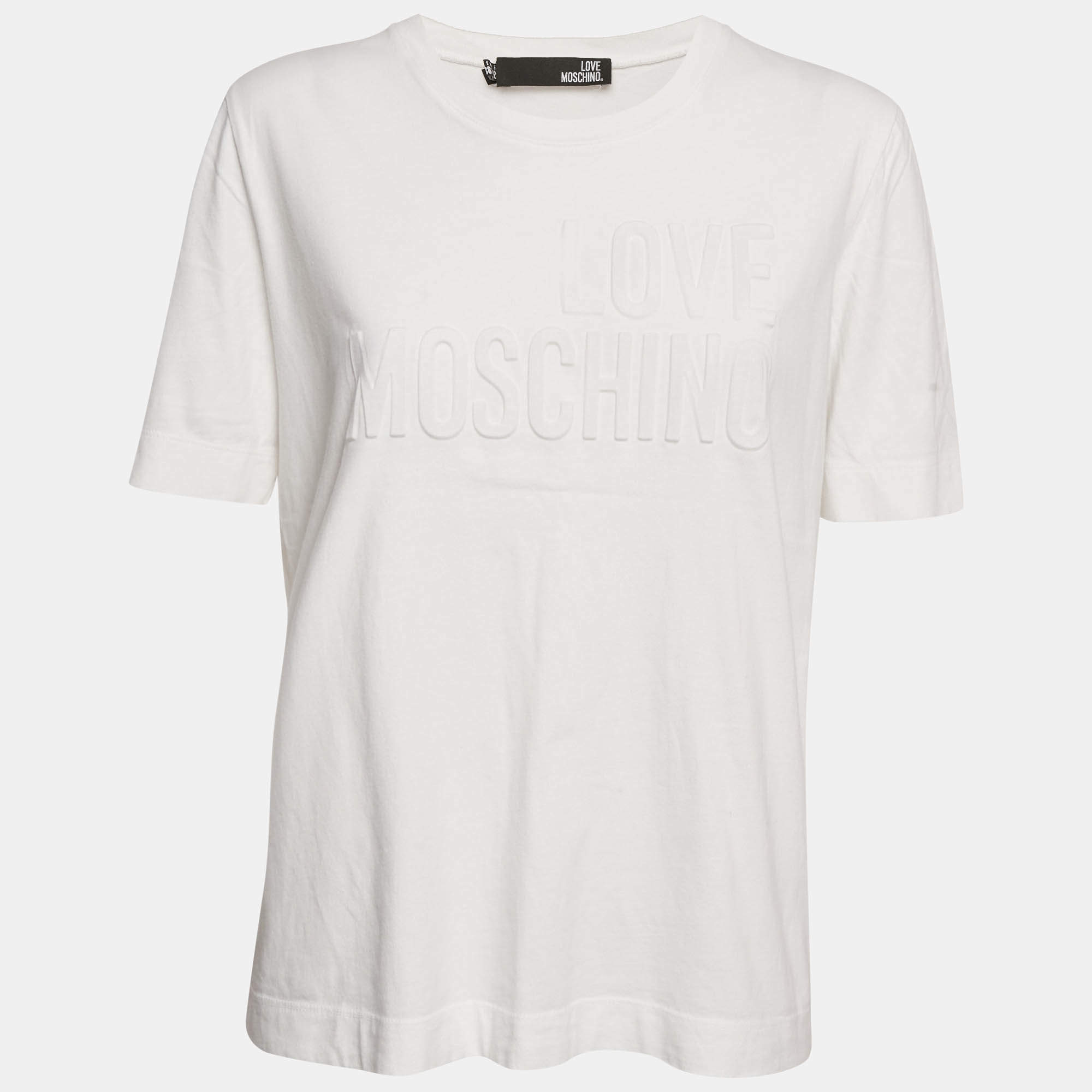 Love Moschino White Logo Embossed Cotton Crew Neck T-Shirt M
