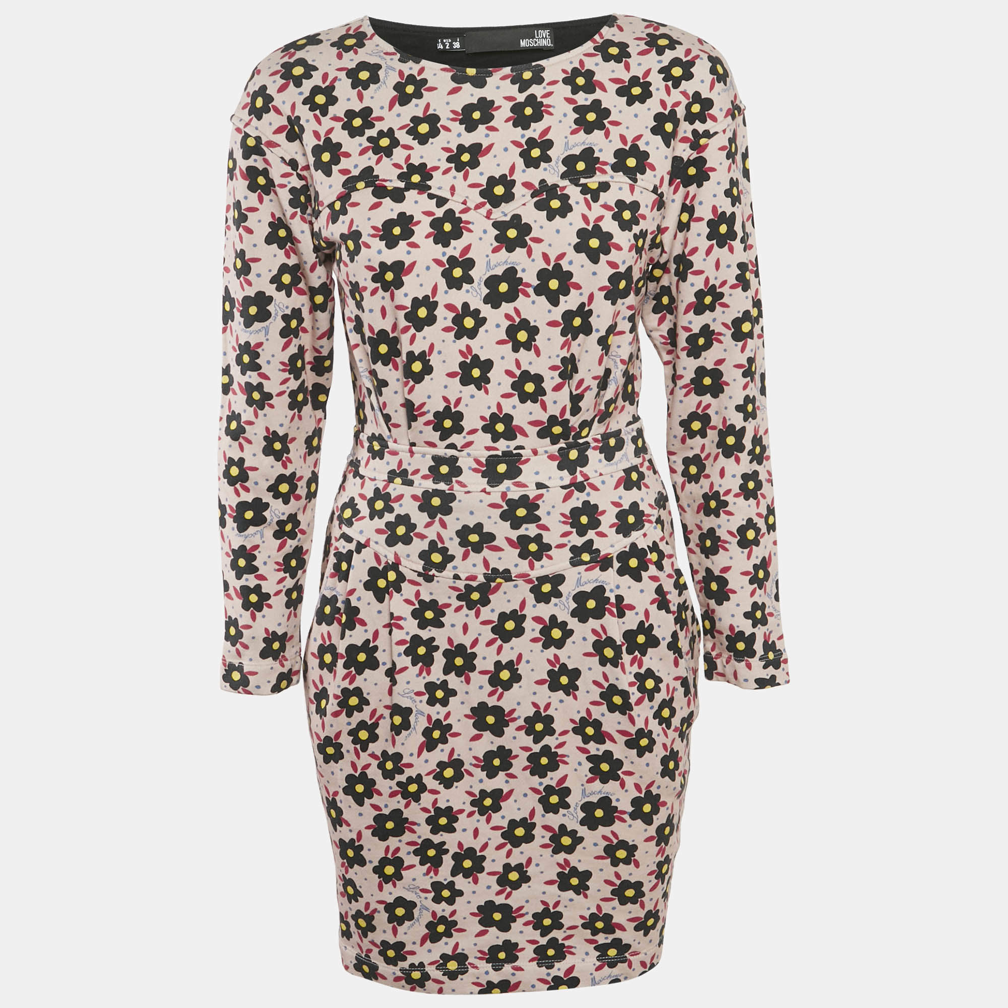 Pre Owned Love Moschino Pink Floral Print Cotton Jersey Mini Dress S