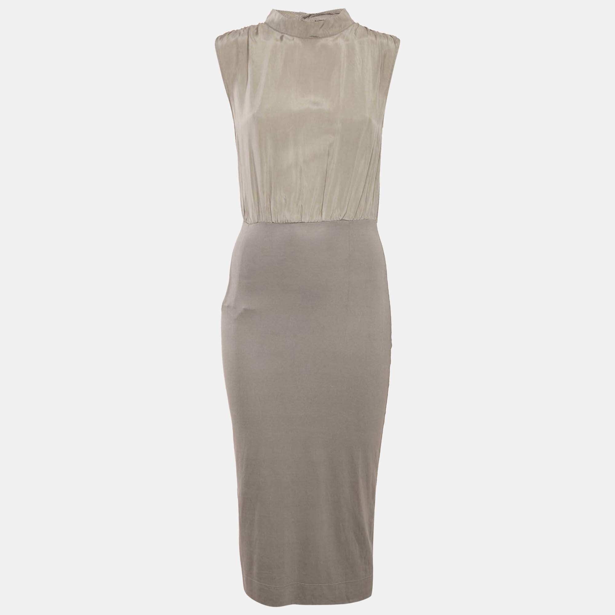 Pre Owned Love Moschino Grey Jersey and Satin Sleeveless Midi Dress S