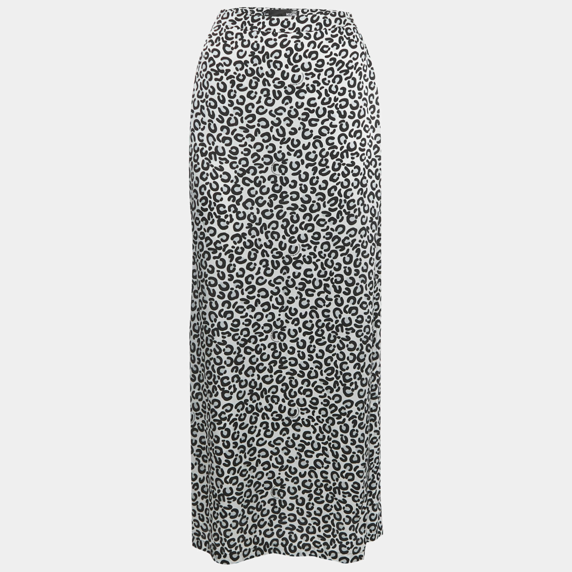 Pre Owned Love Moschino Monogram Leopard Print Crepe Maxi M