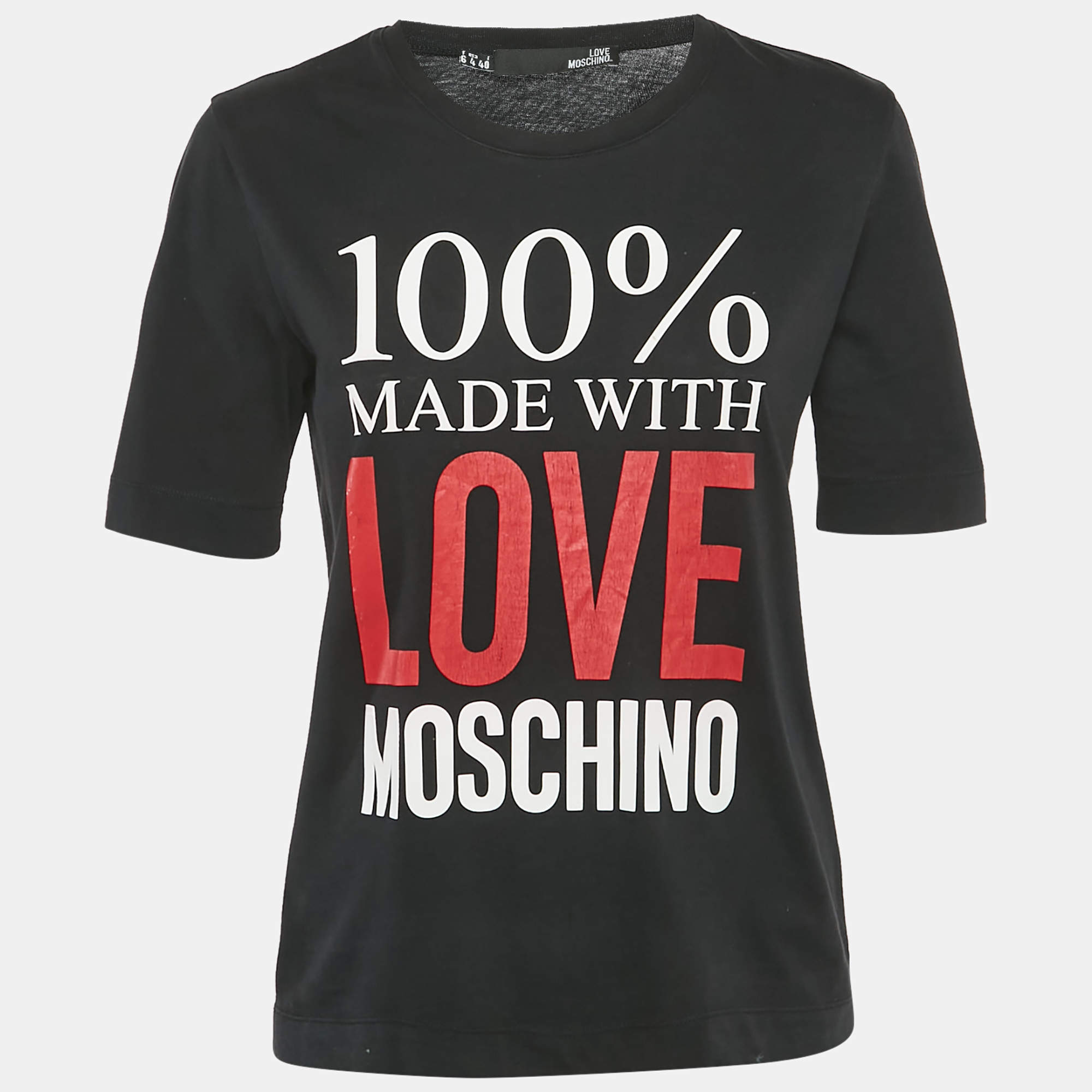 Pre Owned Love Moschino Black 100% Made With Love Logo Print Cotton T-Shirt S