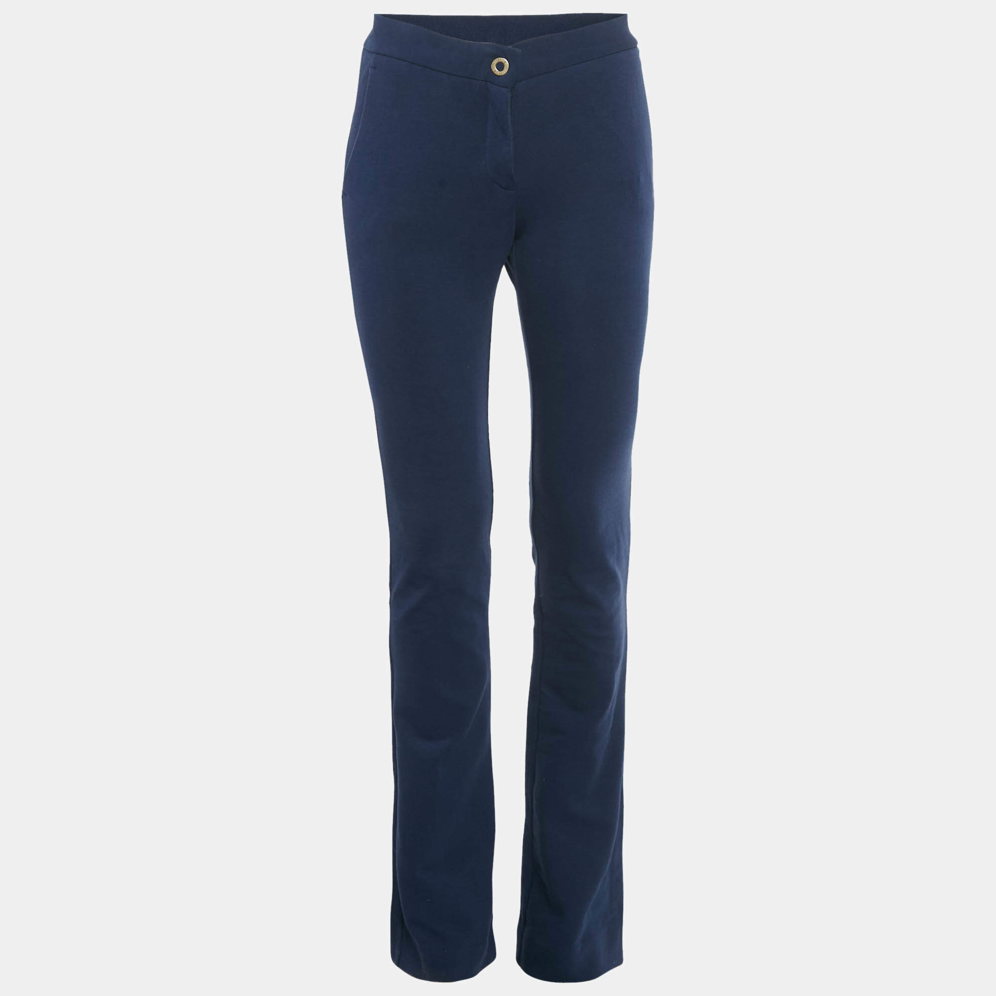 Pre Owned Love Moschino Navy Blue Cotton Bled Wide Leg Trousers S