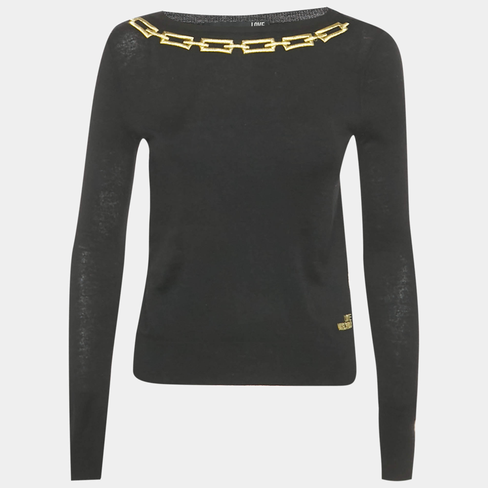 Pre Owned Love Moschino Black Embroidered Cotton Sweater M