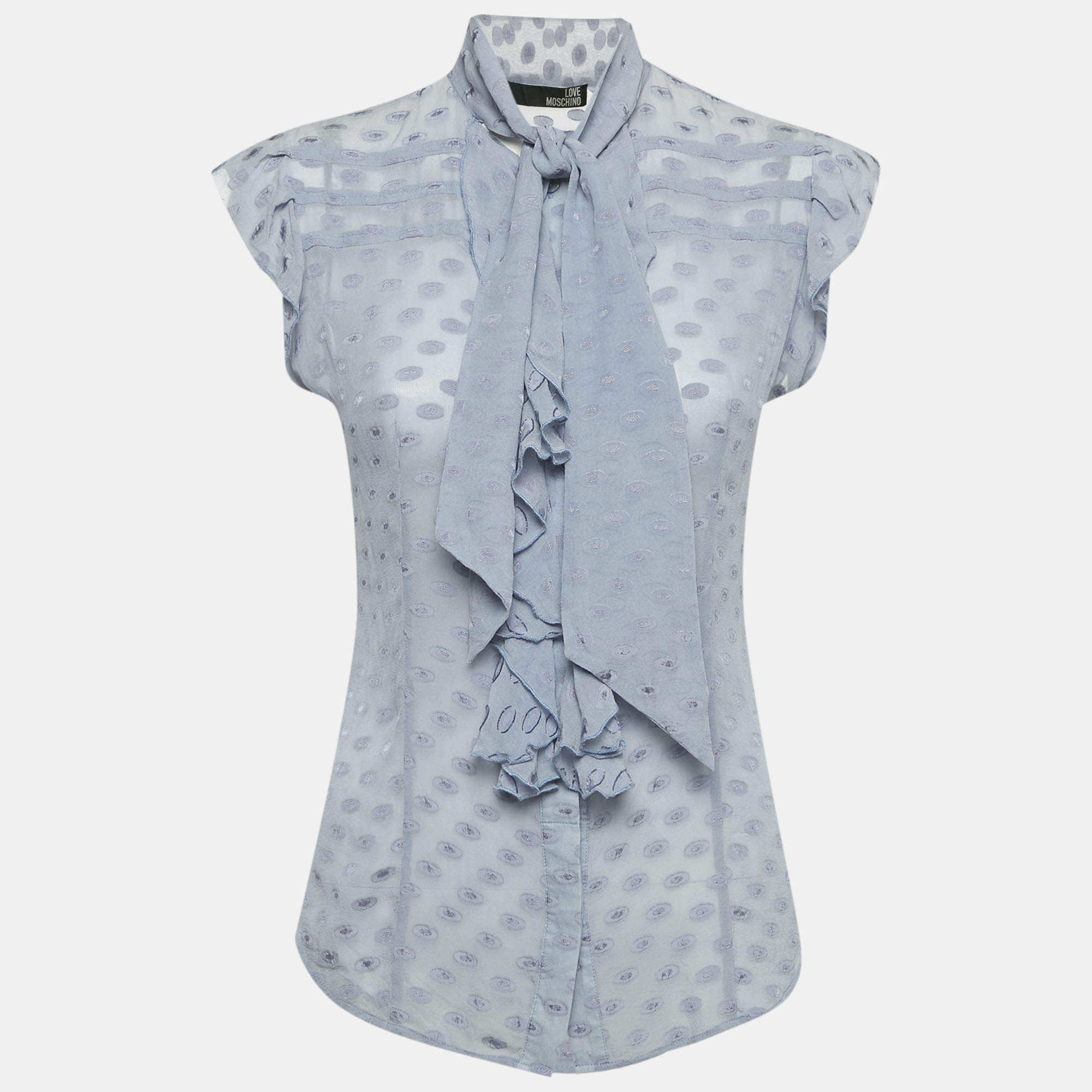 Pre Owned Love Moschino Lavender Fil Coupe Silk Frill Detail Sheer Top S