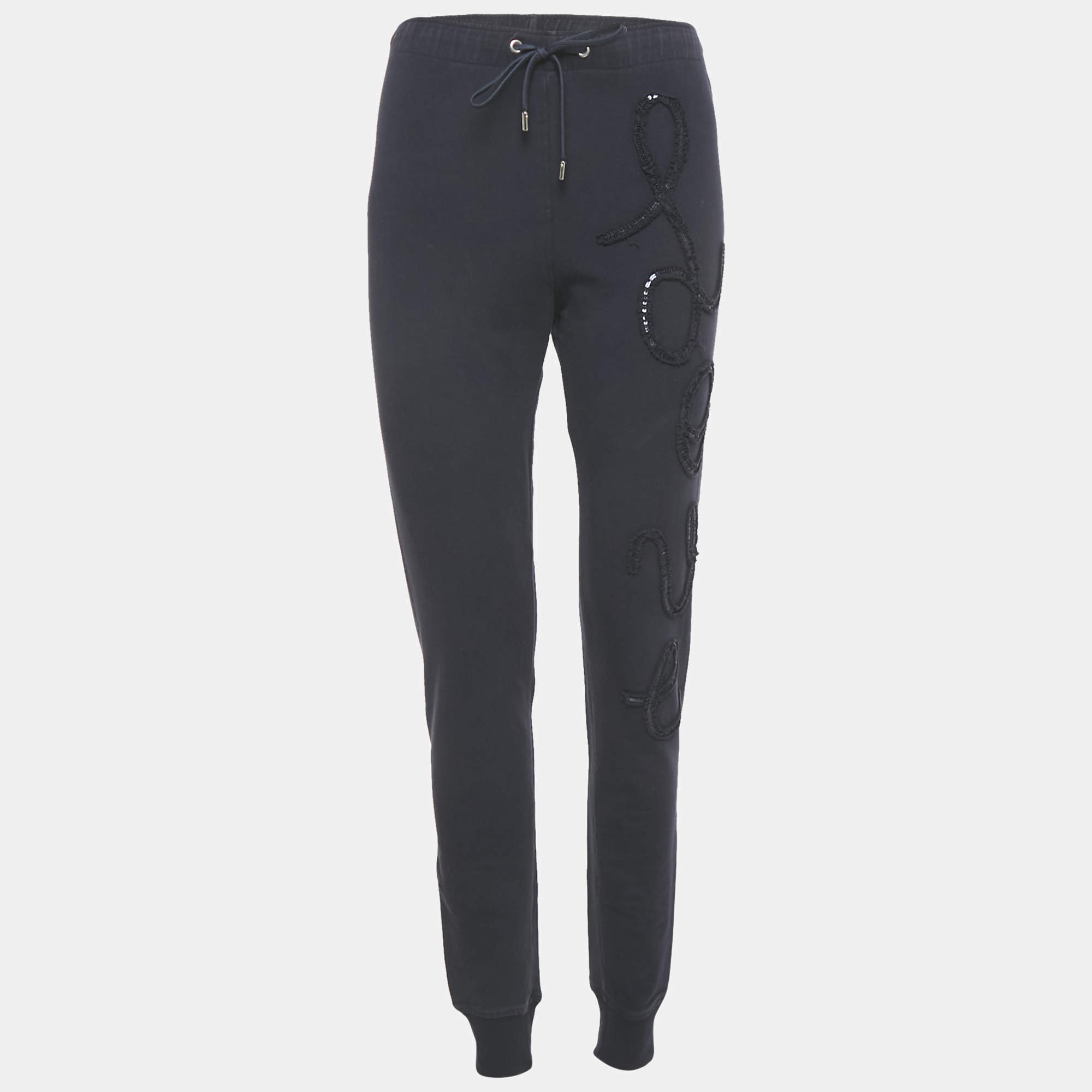 Pre Owned Love Moschino Blue Love Applique Cotton Knit Sweat Pants S