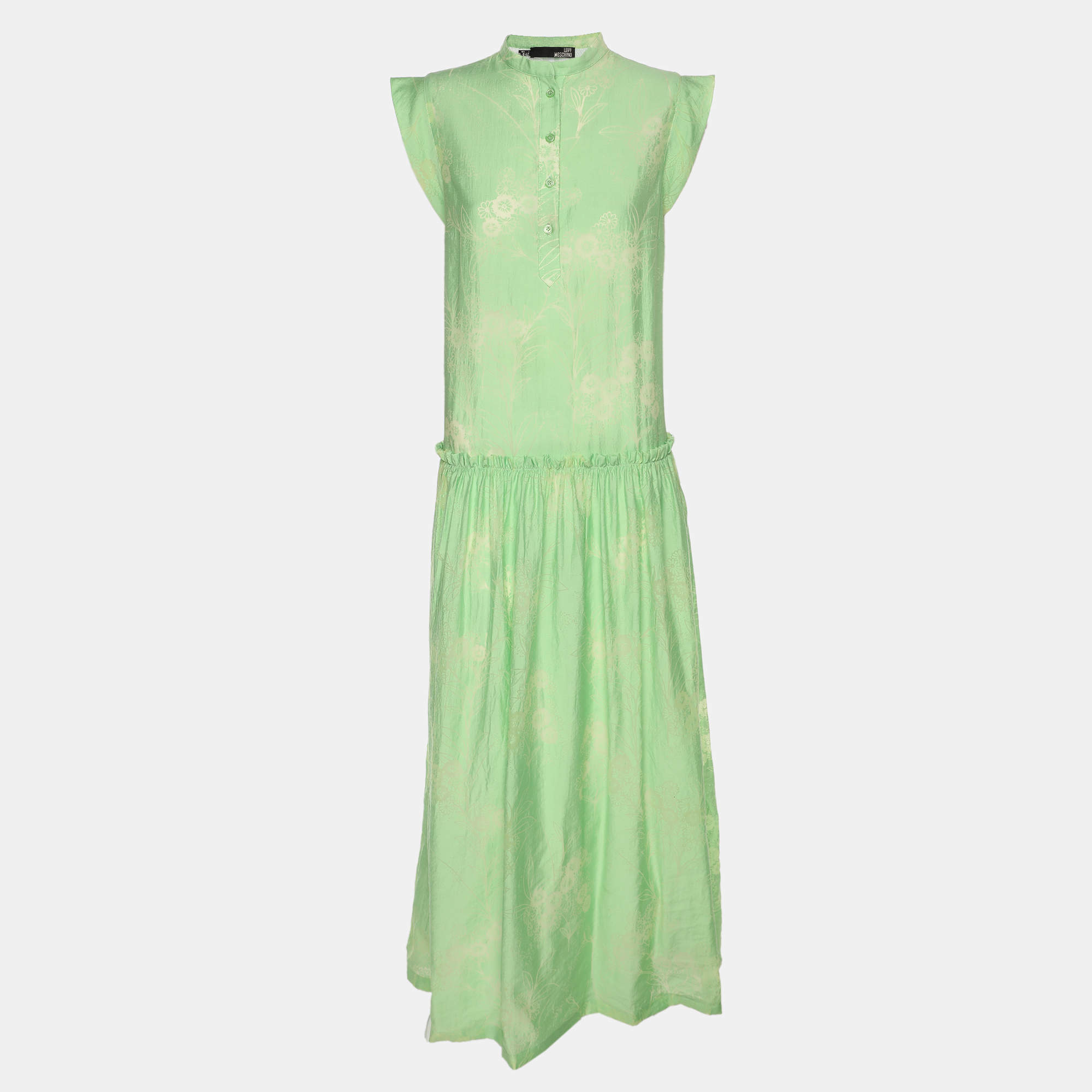 Pre Owned Love Moschino Green Printed Chiffon Sleeveless Maxi Dress M