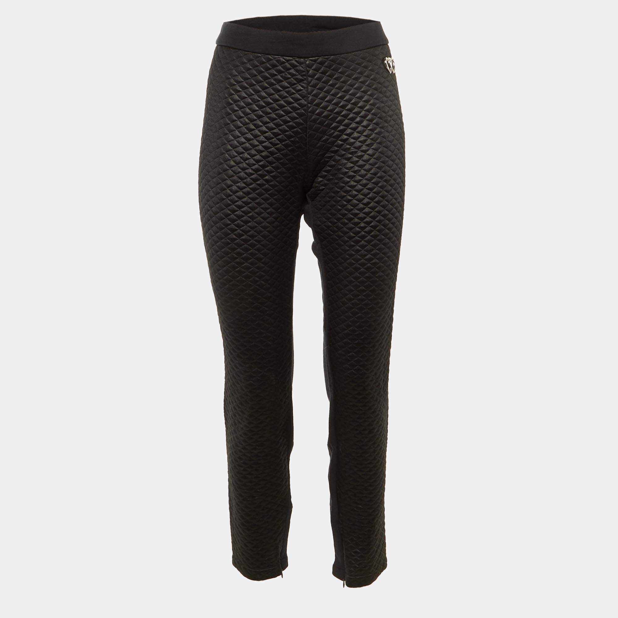 Pre Owned Love Moschino Black Quilted Crepe Trousers L