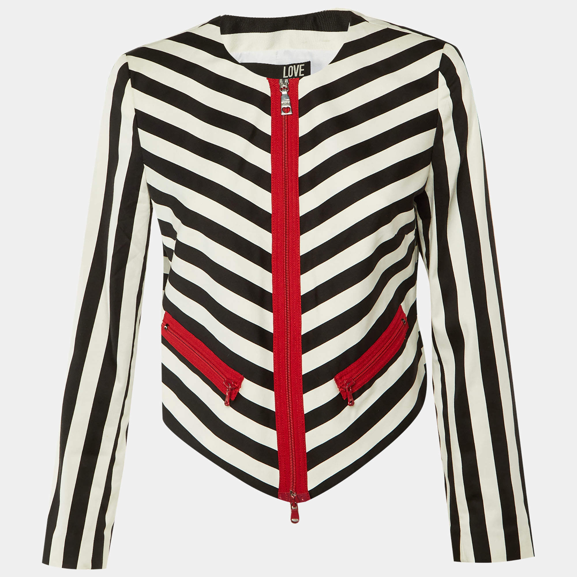 Pre Owned Love Moschino Monochrome Striped Cotton Jacket M