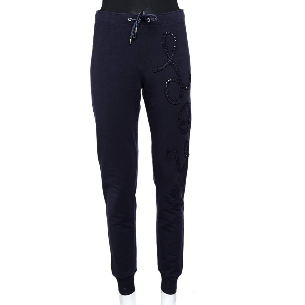 Love Moschino Blue Cotton Knit Love Applique Detail Sweat Pants S