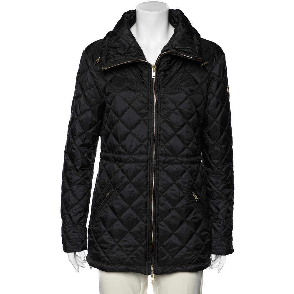 Love Moschino Black Diamond Quilted Oversized Collar Jacket M