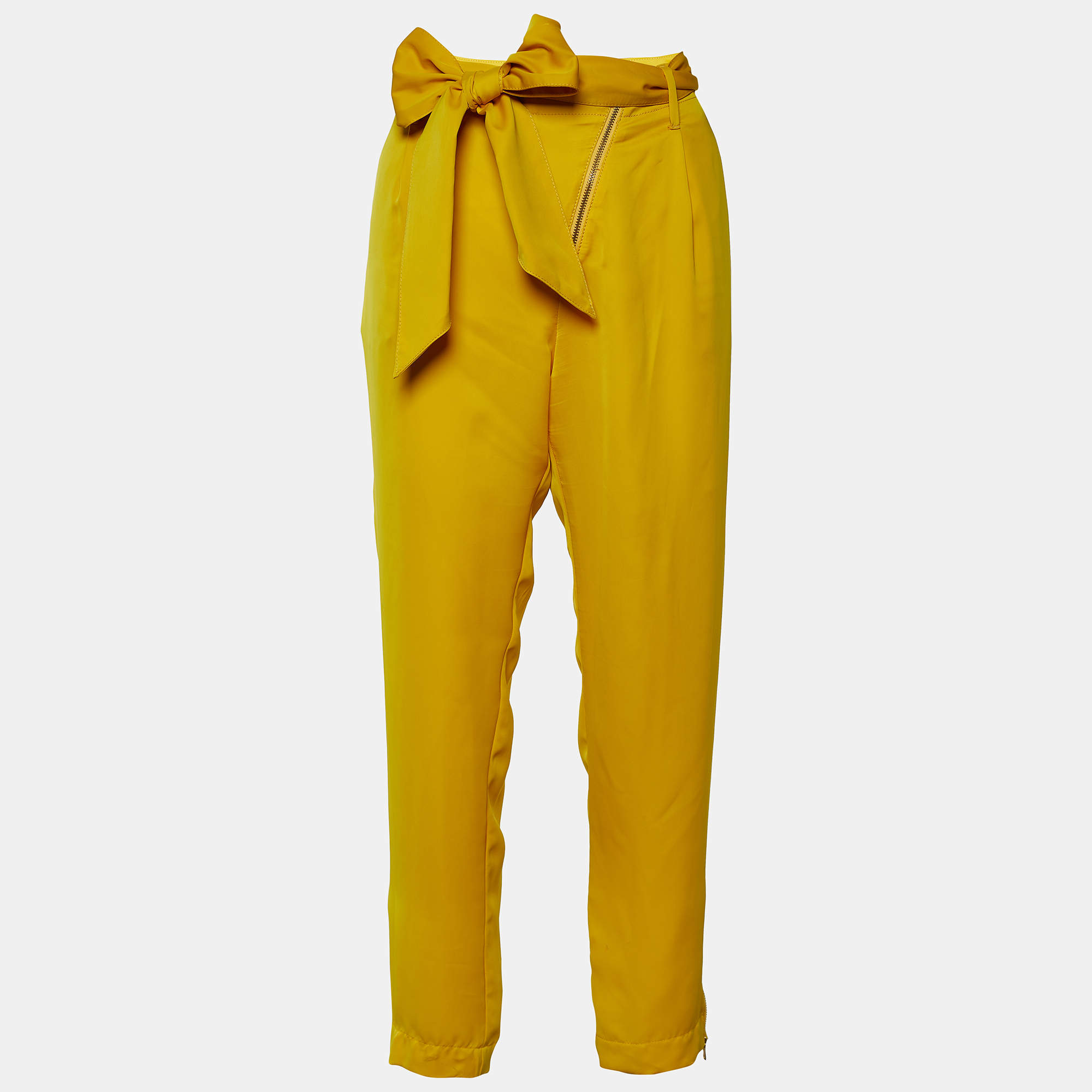 Pre Owned Love Moschino Yellow Crepe Zip Detail Trouser L
