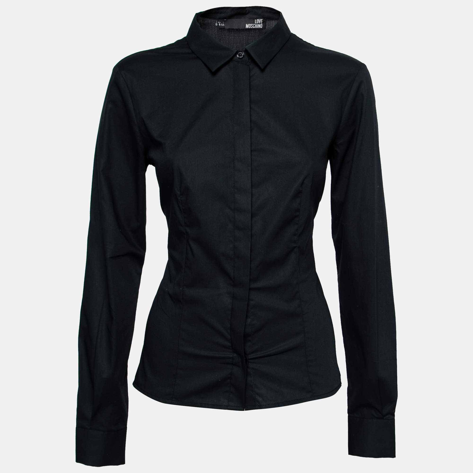 Love Moschino Black Cotton Laced-up Detail Button Front Shirt M