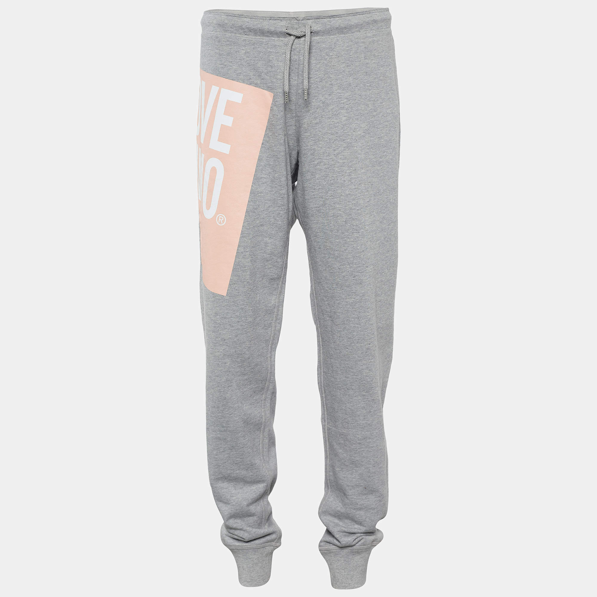 Love Moschino Grey Knit Logo Print Track Pants L