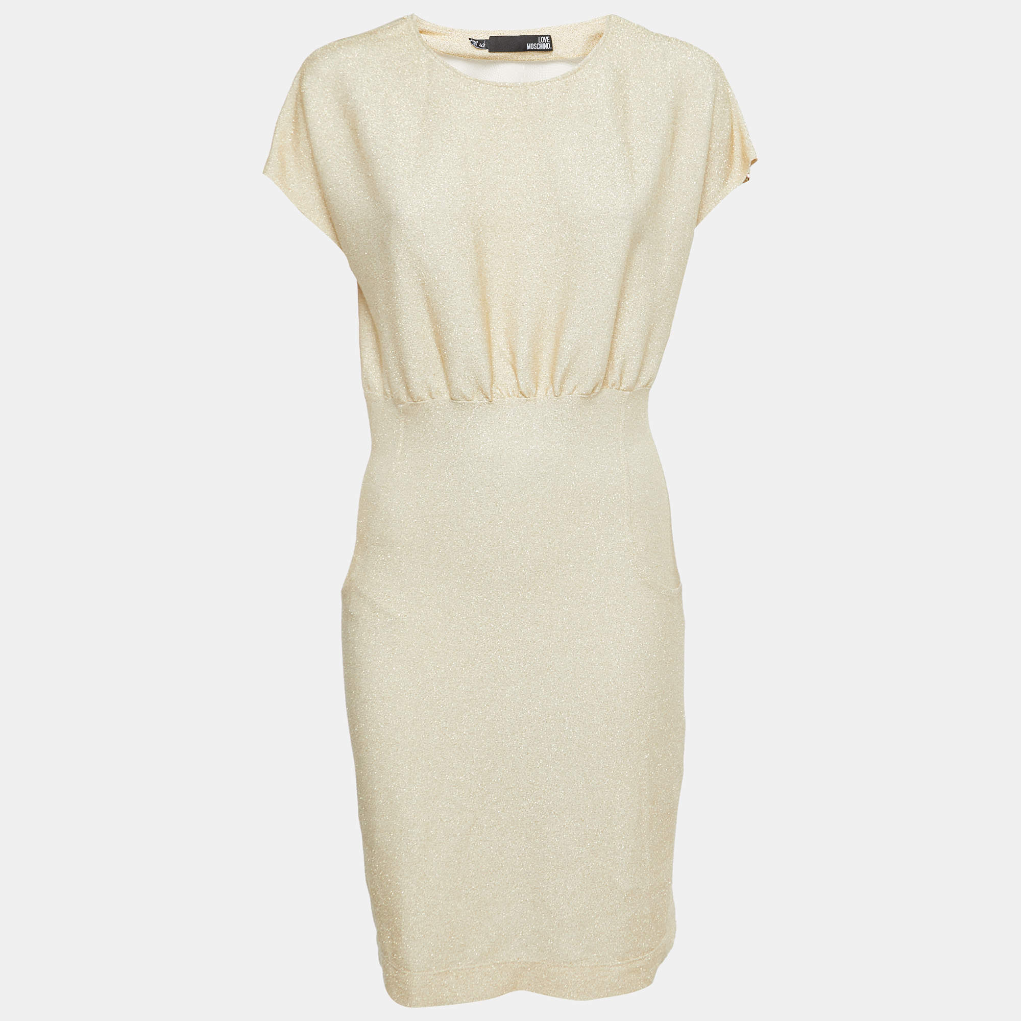 Pre Owned Love Moschino Metallic Gold Knit Sheath Dress M