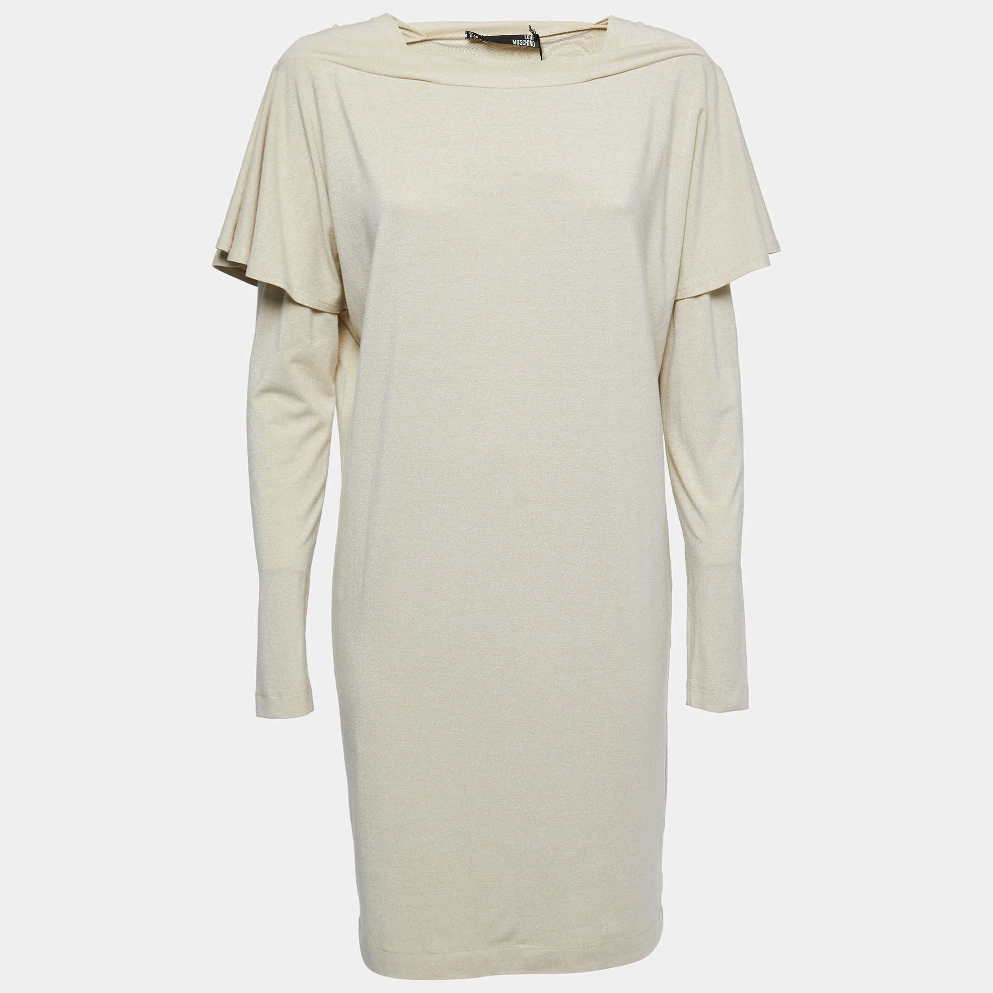 Love Moschino Cream Lurex Knit Sleeve Detail Short Dress M