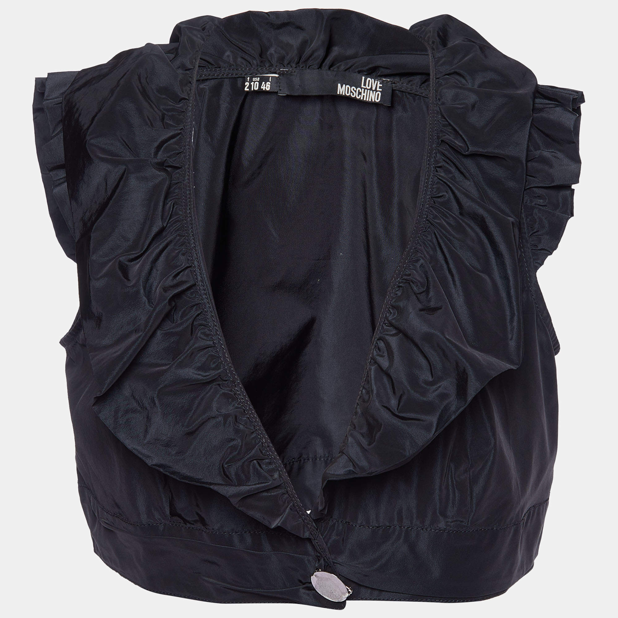 Pre Owned Love Moschino Black Synthetic Ruffled Sleeveless Cropped Shrug L