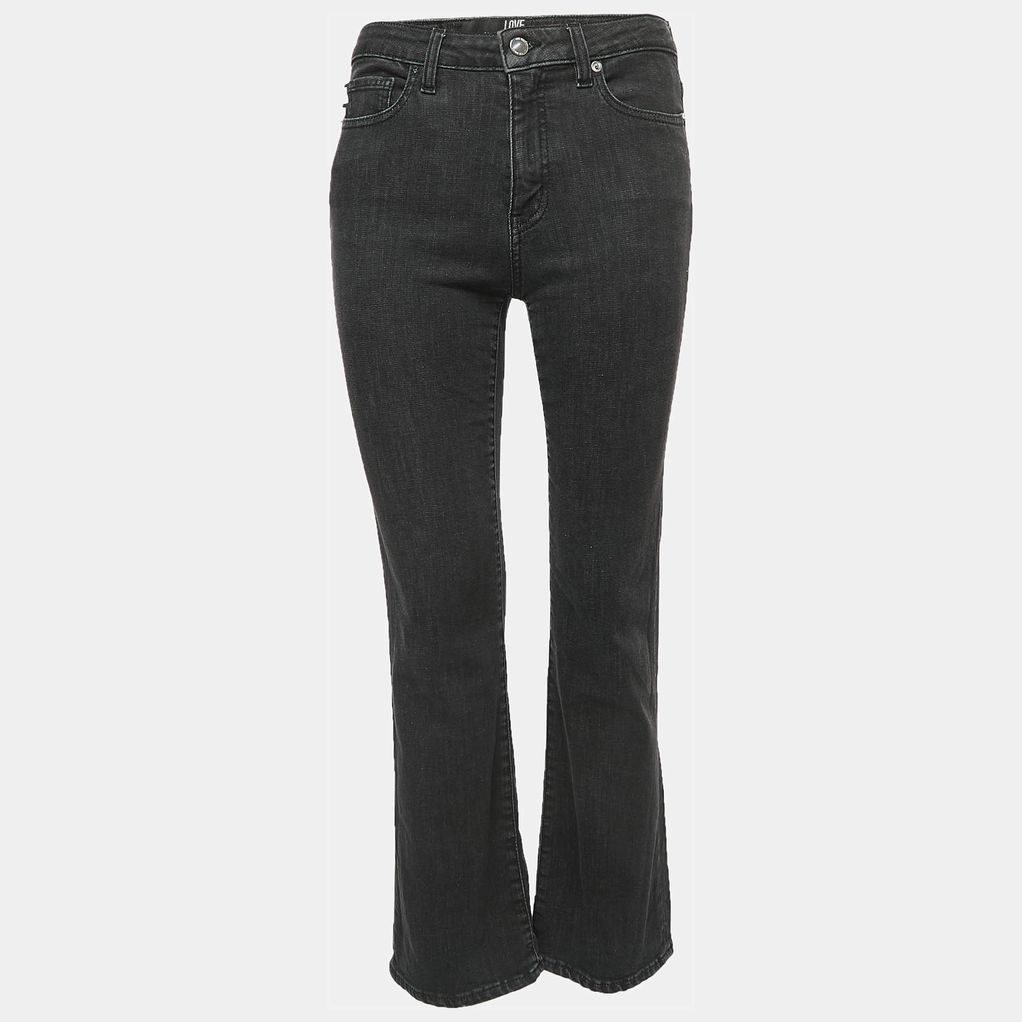 Pre Owned Love Moschino Black Washed Denim Cropped Jeans S Waist 27"
