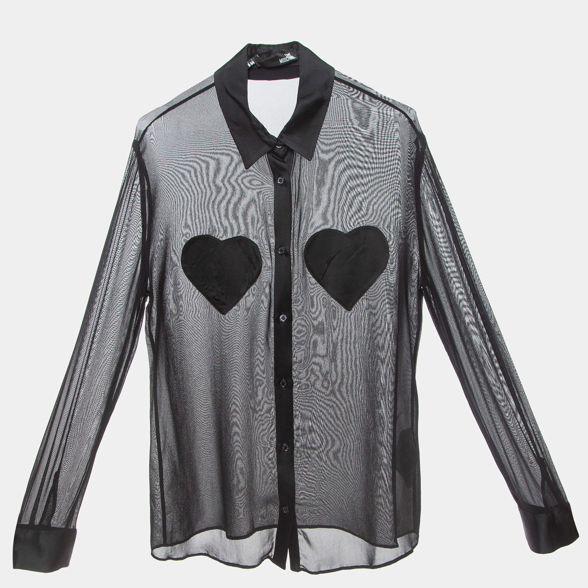 Love Moschino Black Chiffon Heart Patched Shirt L