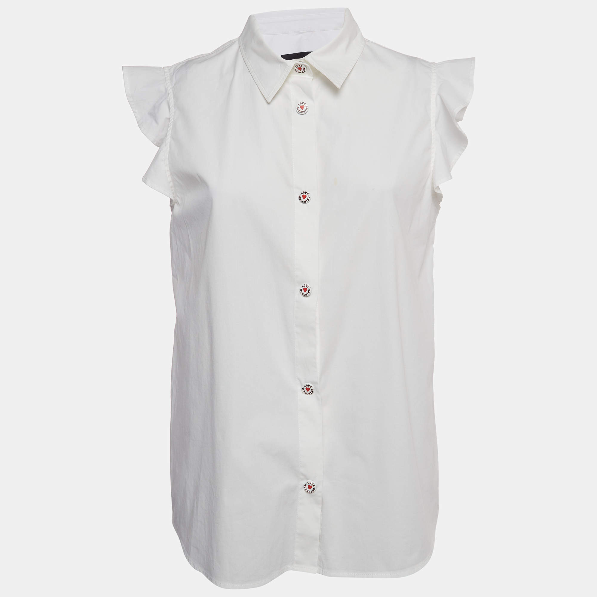 Love Moschino White Cotton Buttoned Sleeveless Shirt Blouse L