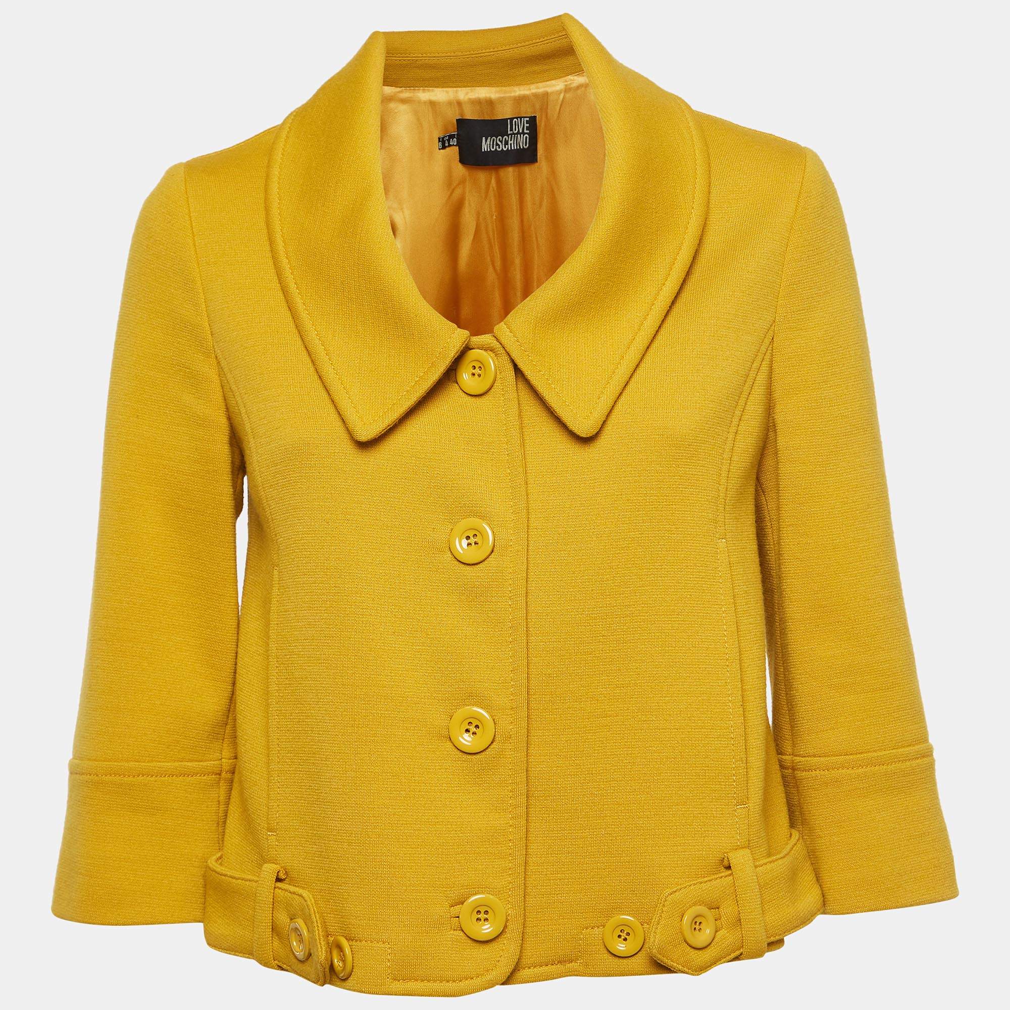 Love Moschino Mustard Yellow Wool Blend Buttoned Jacket S