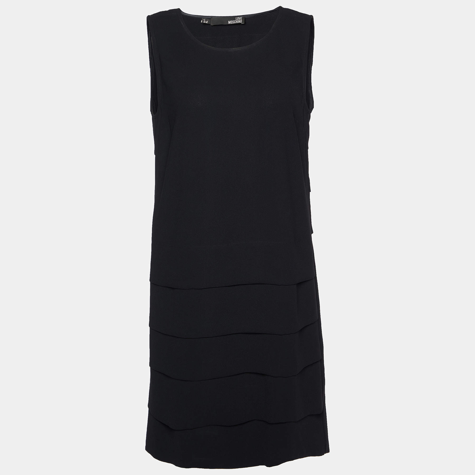 Pre Owned Love Moschino Black Crepe Pleated Sleeveless Dress M