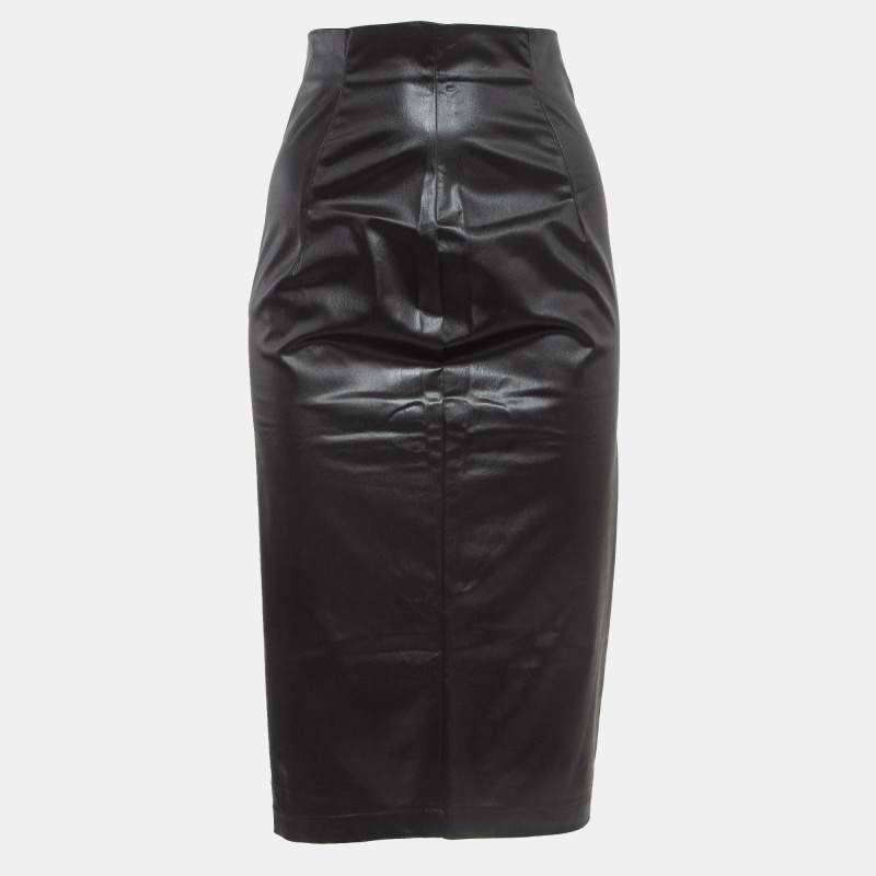Love Moschino Black High Waist Faux Leather Pencil Skirt S