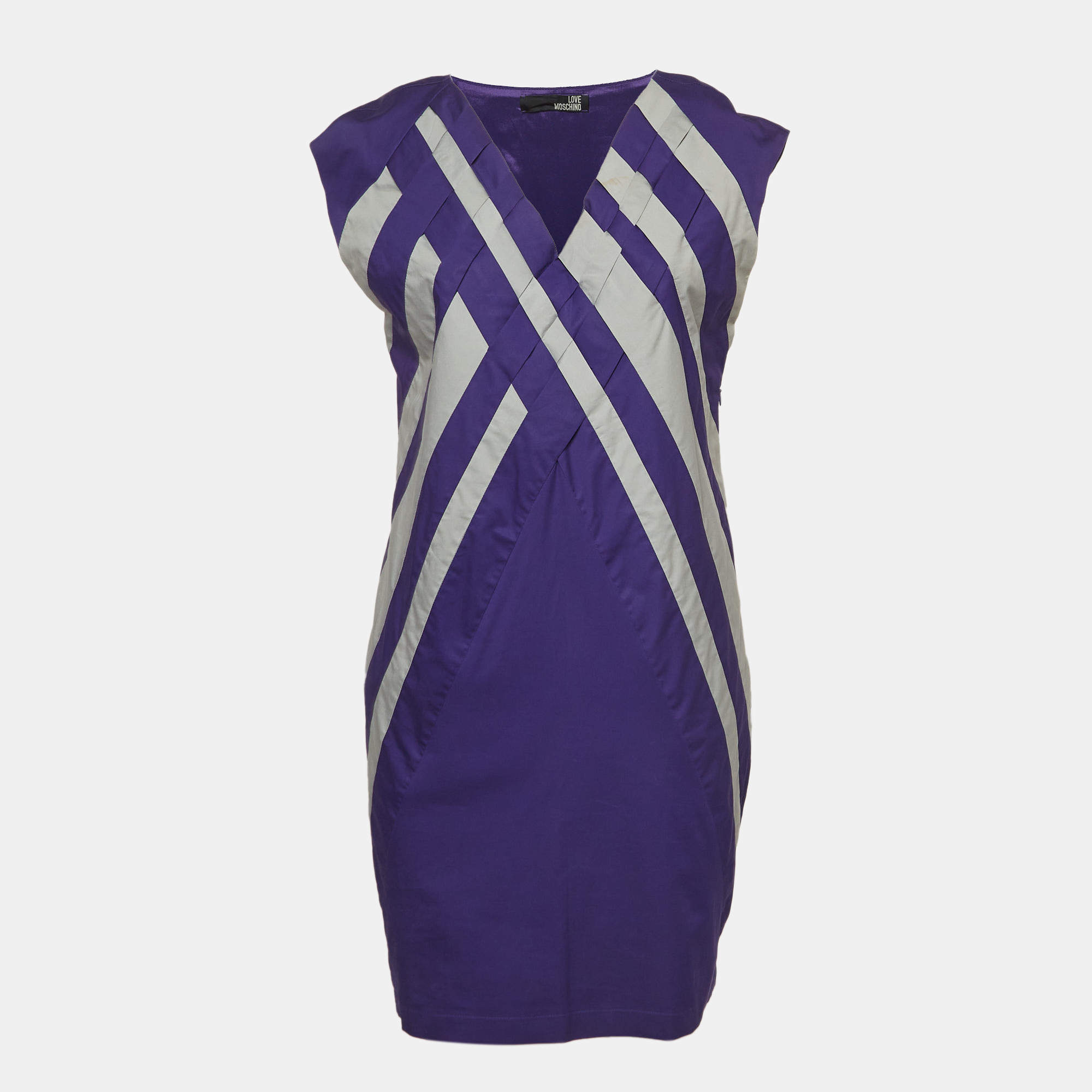 Pre Owned Love Moschino Purple Poplin Braided Detail Shift Dress M