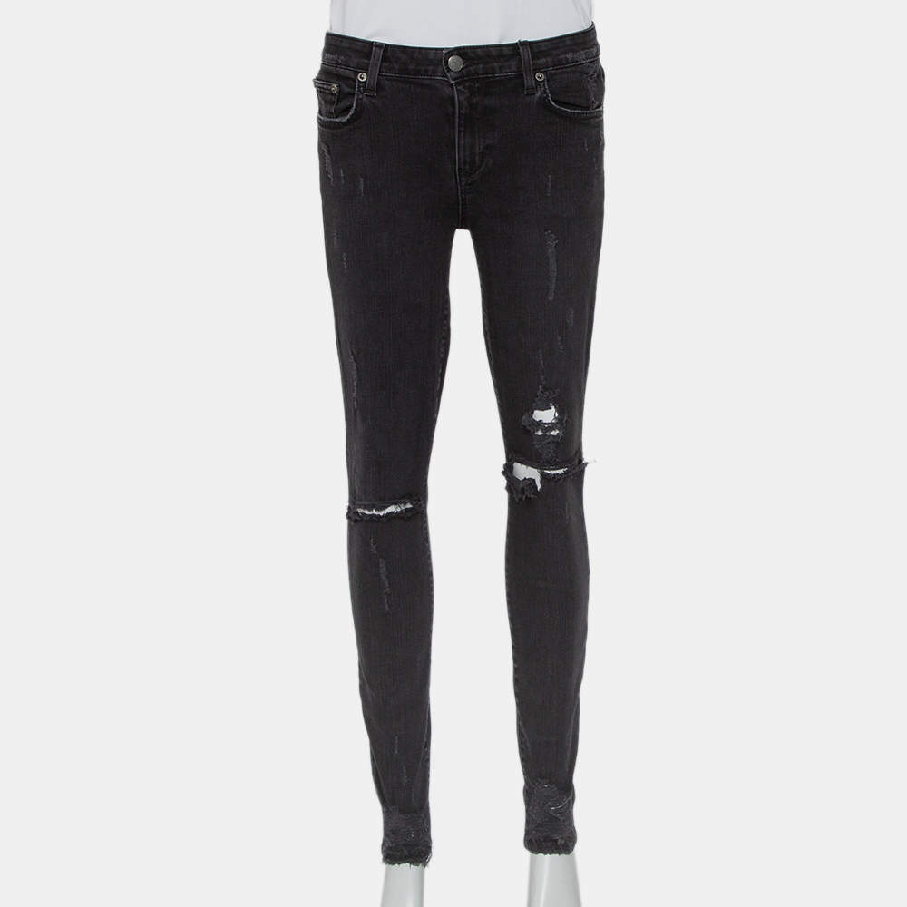مملوكة مسبقًا Lovers + Friends Black Denim Distressed Skinny Ricky Jeans M