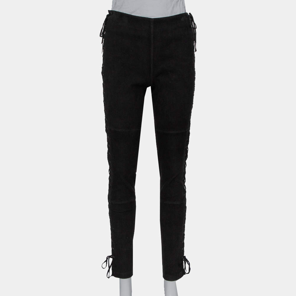 LPA Black Suede Side Lace Up Detail Pants M