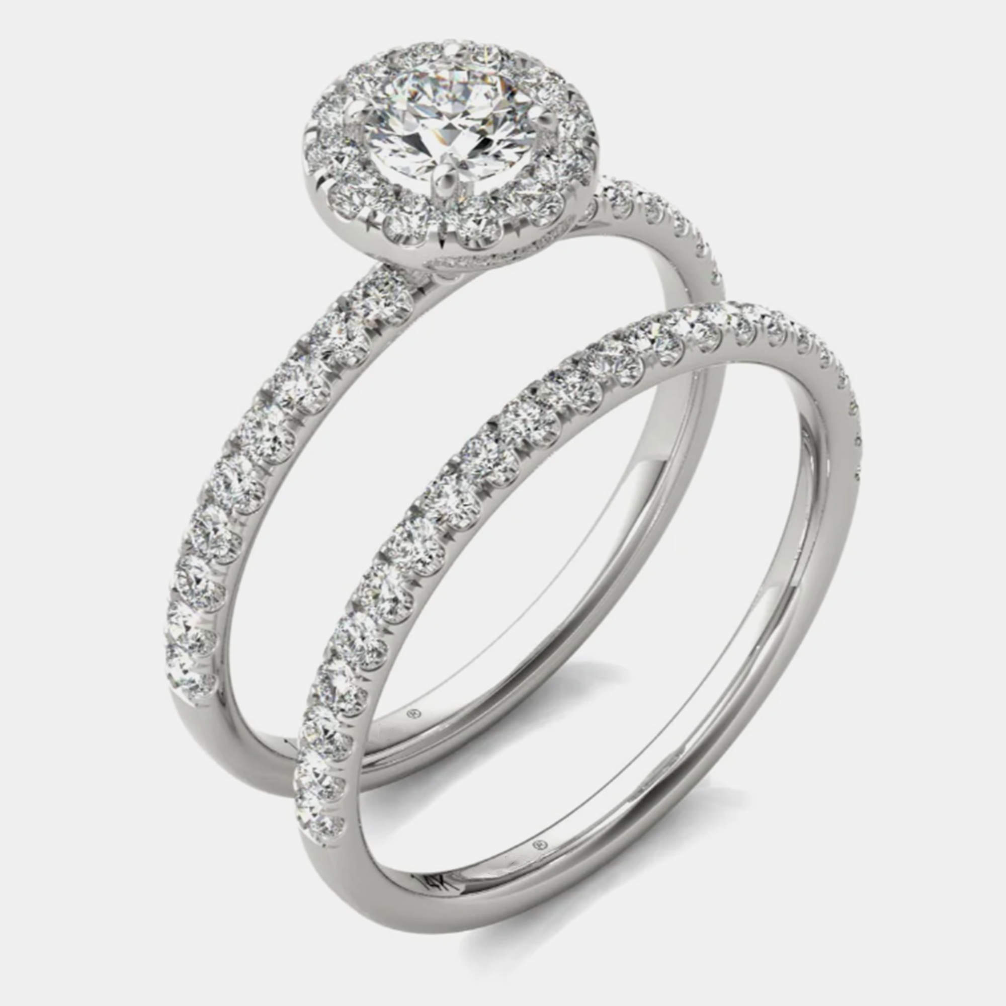 14K White Gold Halo Bridal Ring (1.00 Ctw, I1-I2)