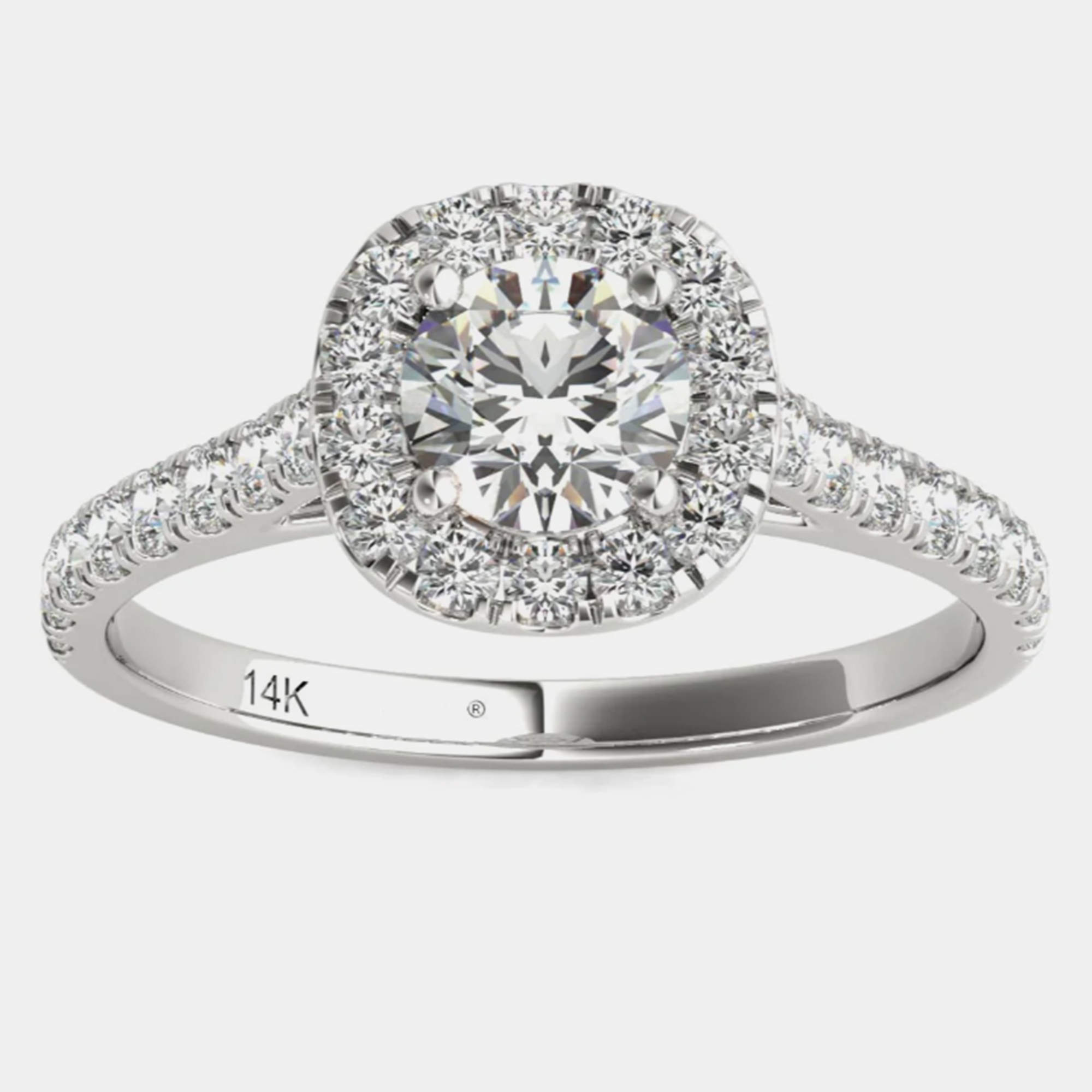 Pre Owned 14K White Gold Natural Diamond Halo Engagement Ring (1.00 Ctw) US 7