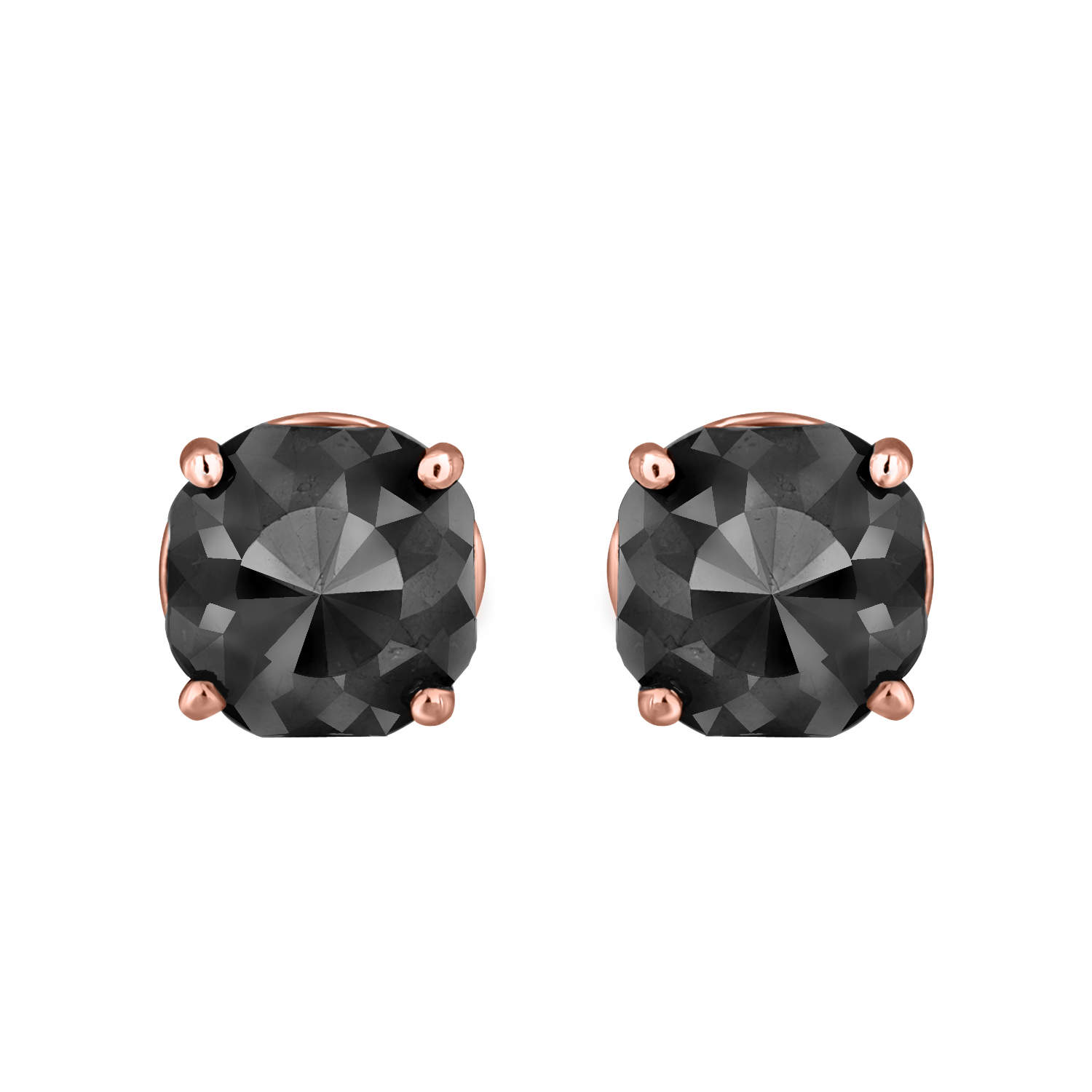 14K Rose Gold Black Stone Stud Earrings (Appox 4.00 cts)