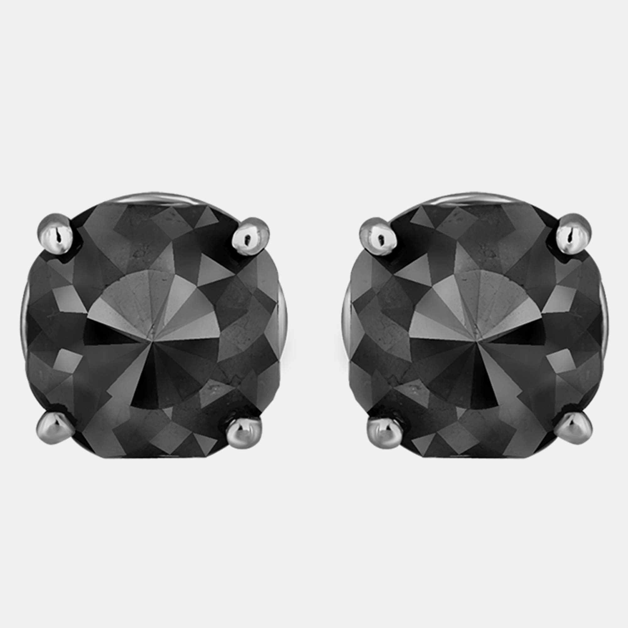 14K White Gold Black Stone Stud Earrings (Appox 6.00 cts)