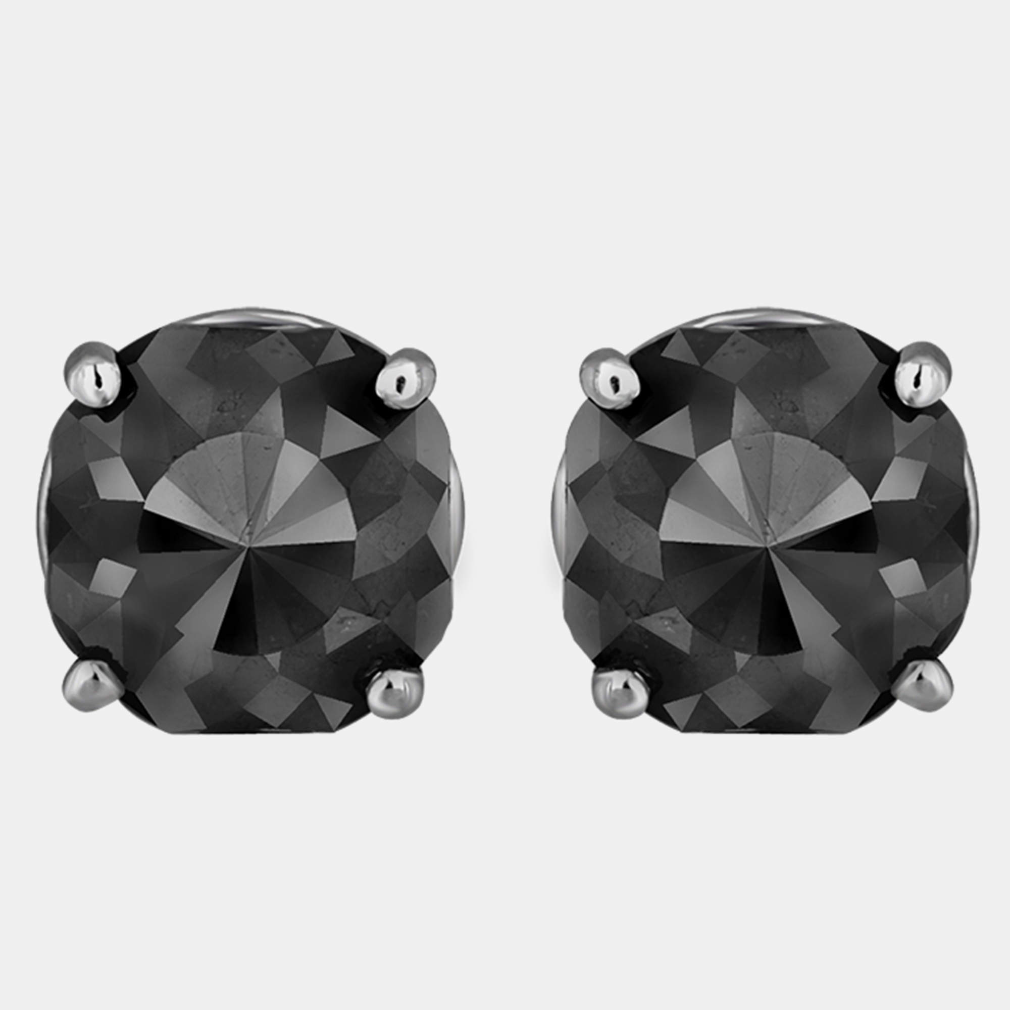 Pre Owned 14K White Gold Black Stone Stud Earrings (Appox 7.00 cts)