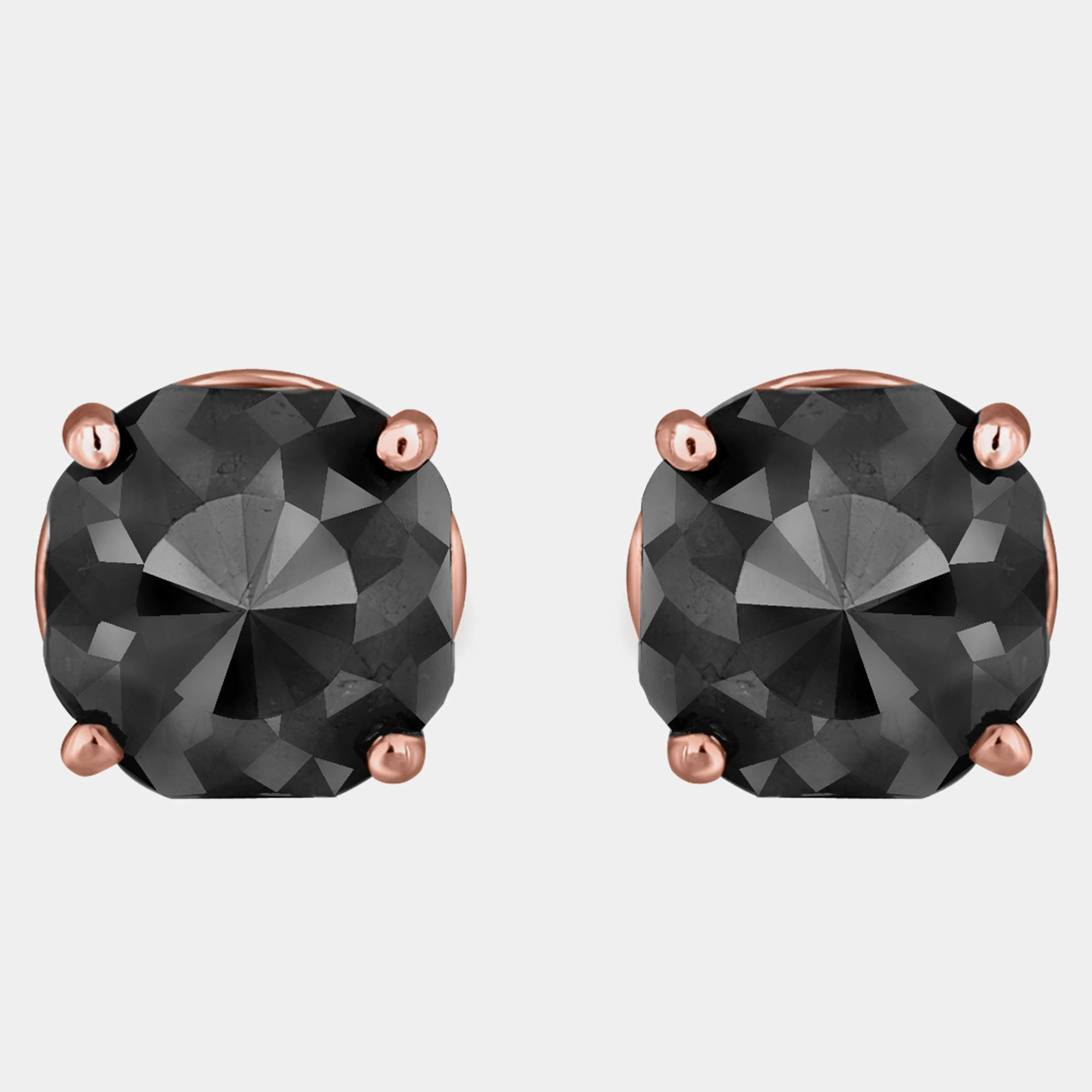 Pre Owned 14K Rose Gold Black Stone Stud Earrings (Appox 7.00 cts)
